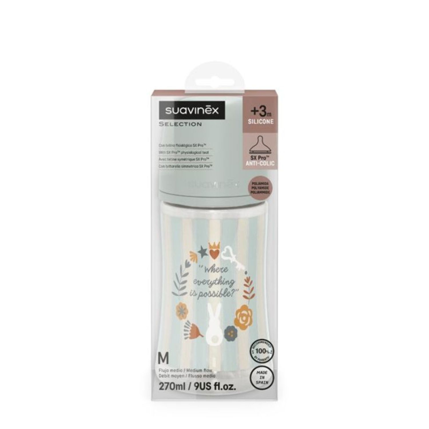 Biberon wonderland 270 ml flusso medio azzurro - suavinex - Suavinex