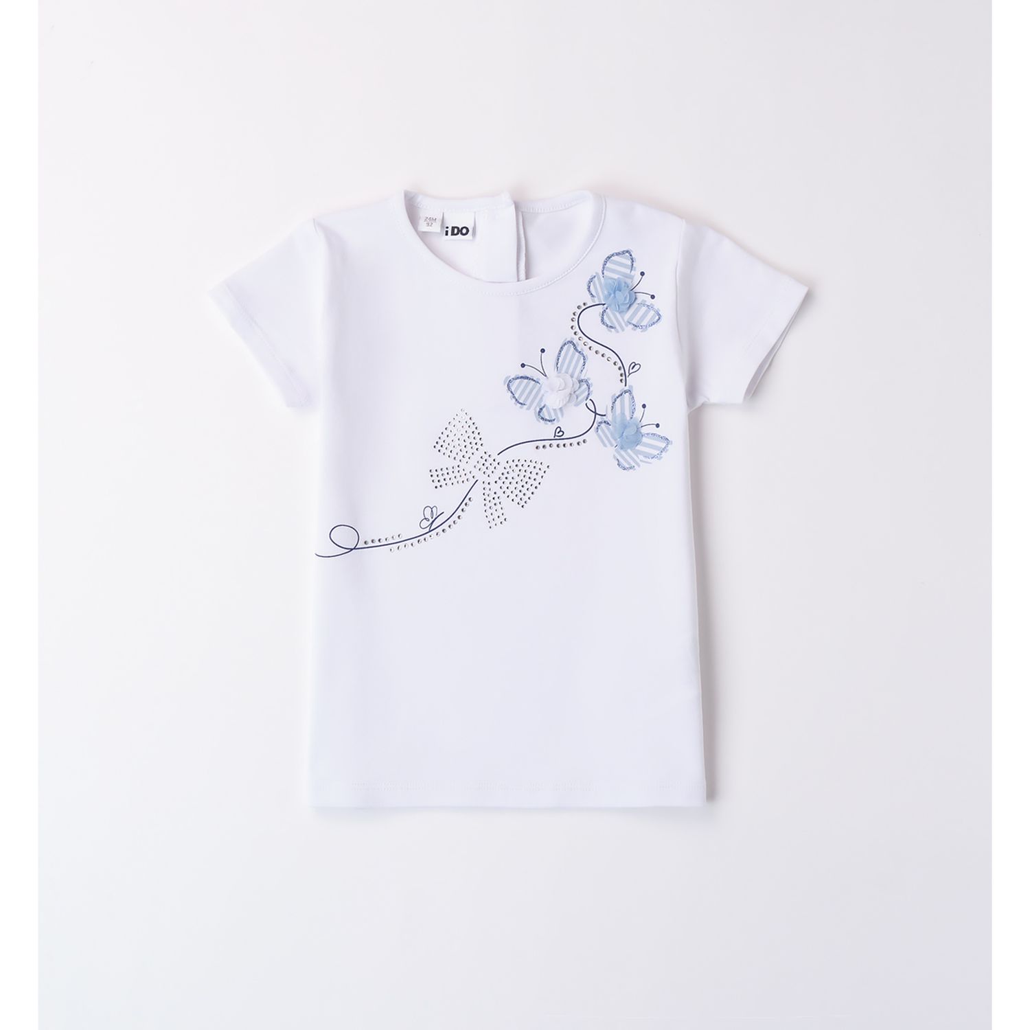 Tee shirt bianca farfalle e fiocco - IDO
