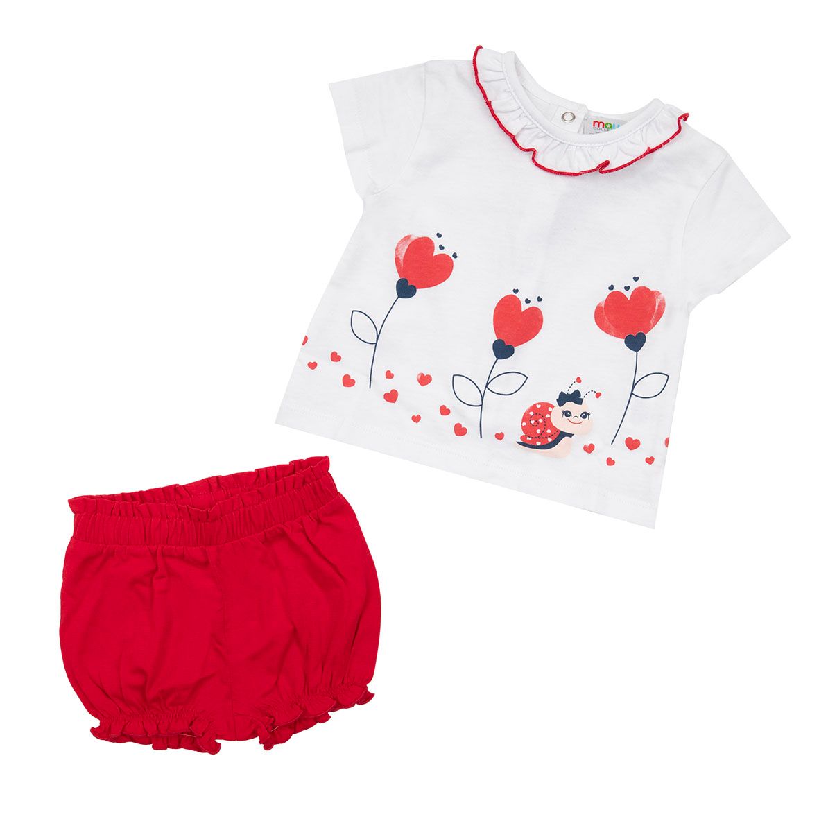 Set 2 pezzi t-shirt e pantaloncino bimba floreale bianco/rosso - Mawi