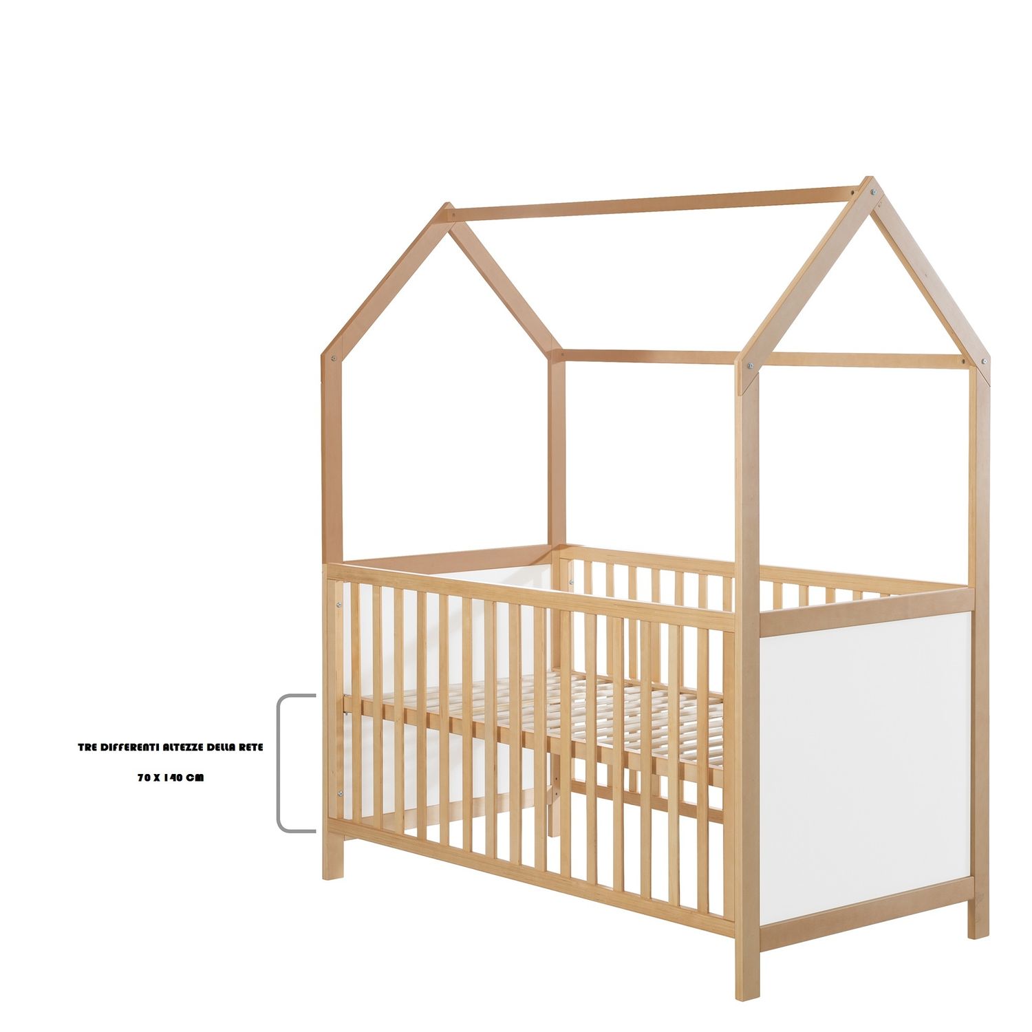 Lettino a casetta evolutivo 70x140 naturale bianco - roba - ROBA GMBH