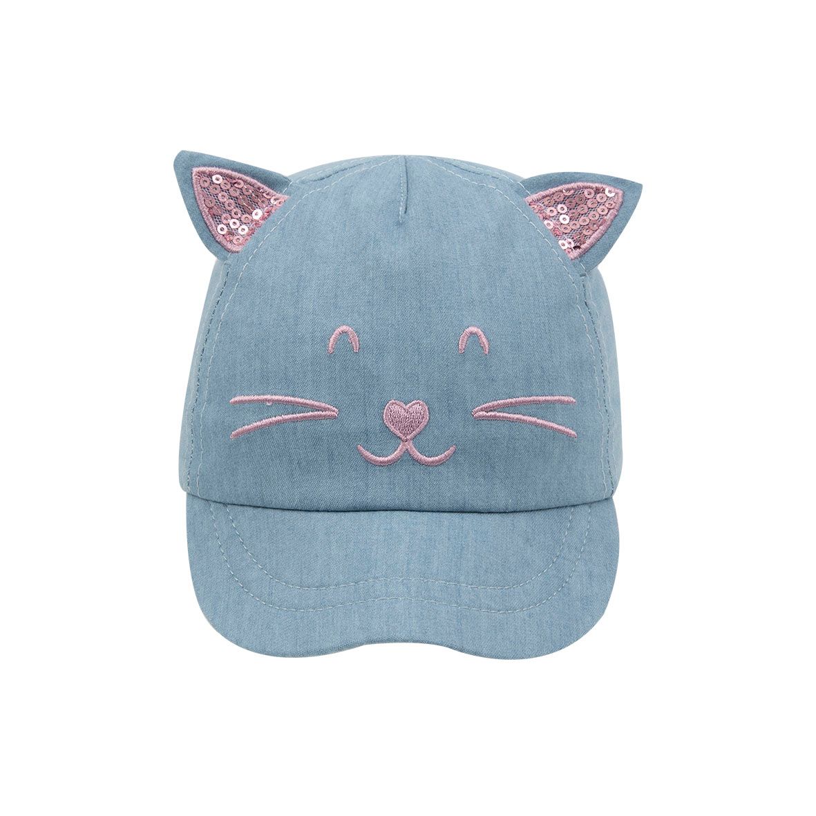 Cappello da baseball bimba finto denim "gattino" con orecchie - Mawi