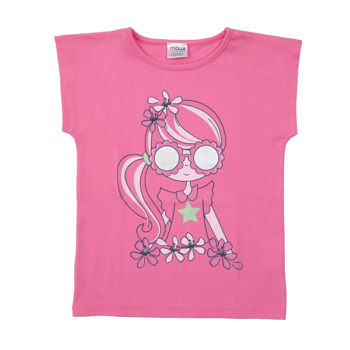 T-shirt giromanica rosa "bimba e fiorellini" - Mawi
