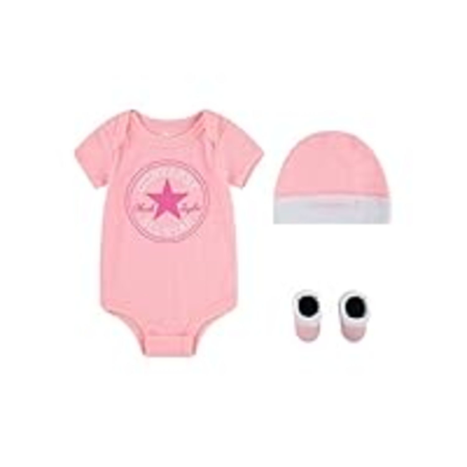 Set 3 pezzi converse neonata cappellino + body + scarpe rosa - Converse