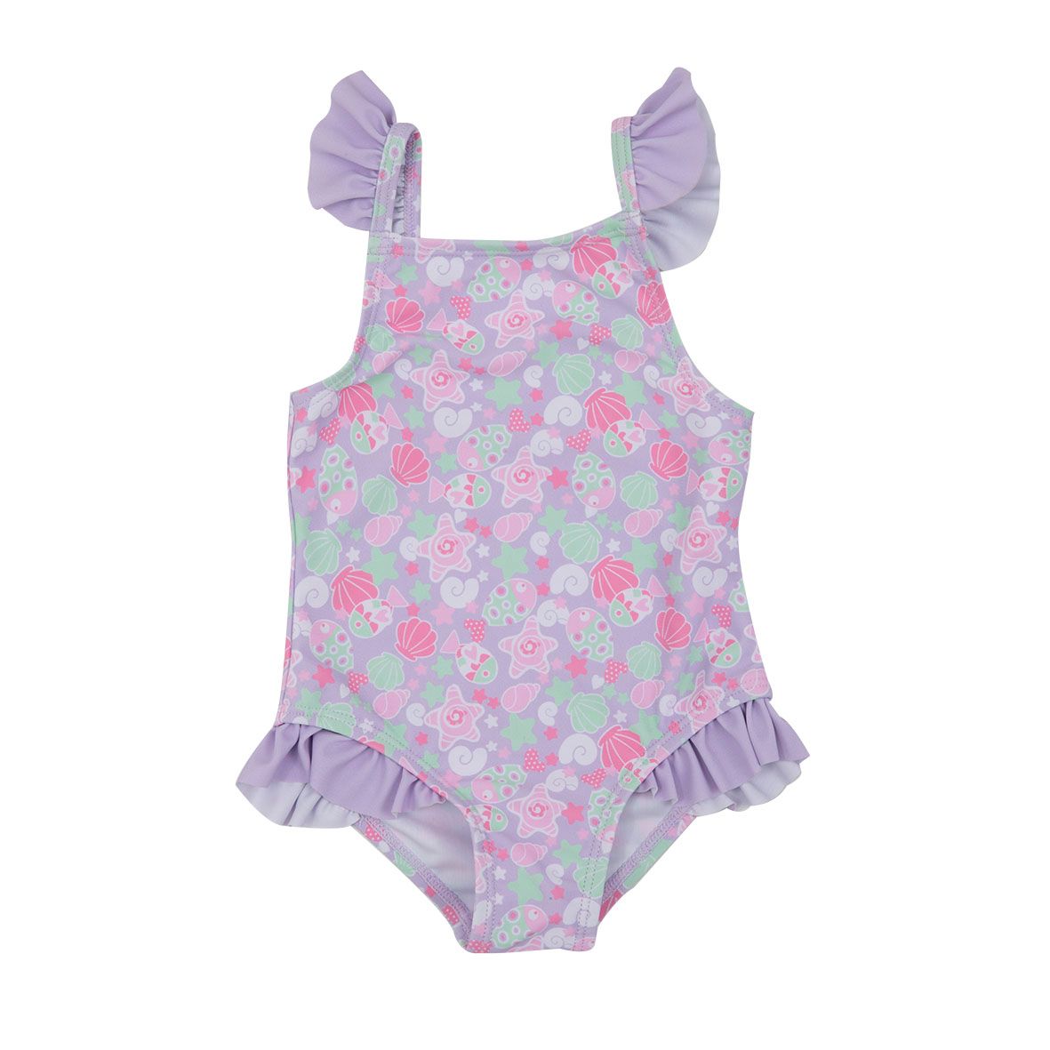 Costume intero bimba lilla stampato con frill - Mawi