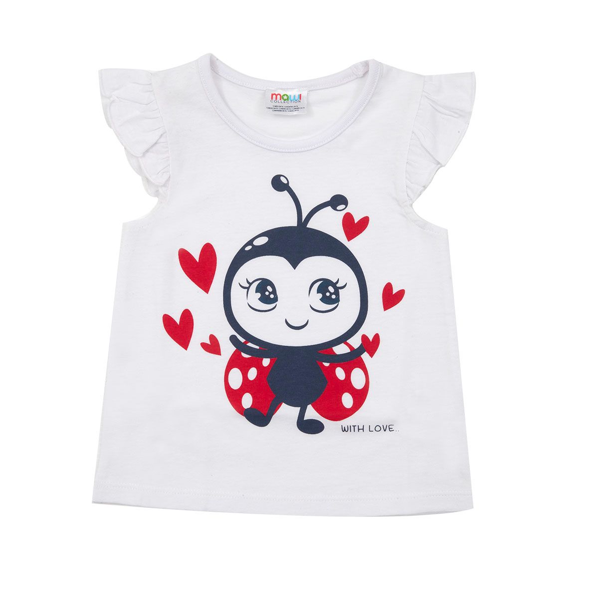 T-shirt giromanica bianca bimba "coccinella e cuoricini" - Mawi