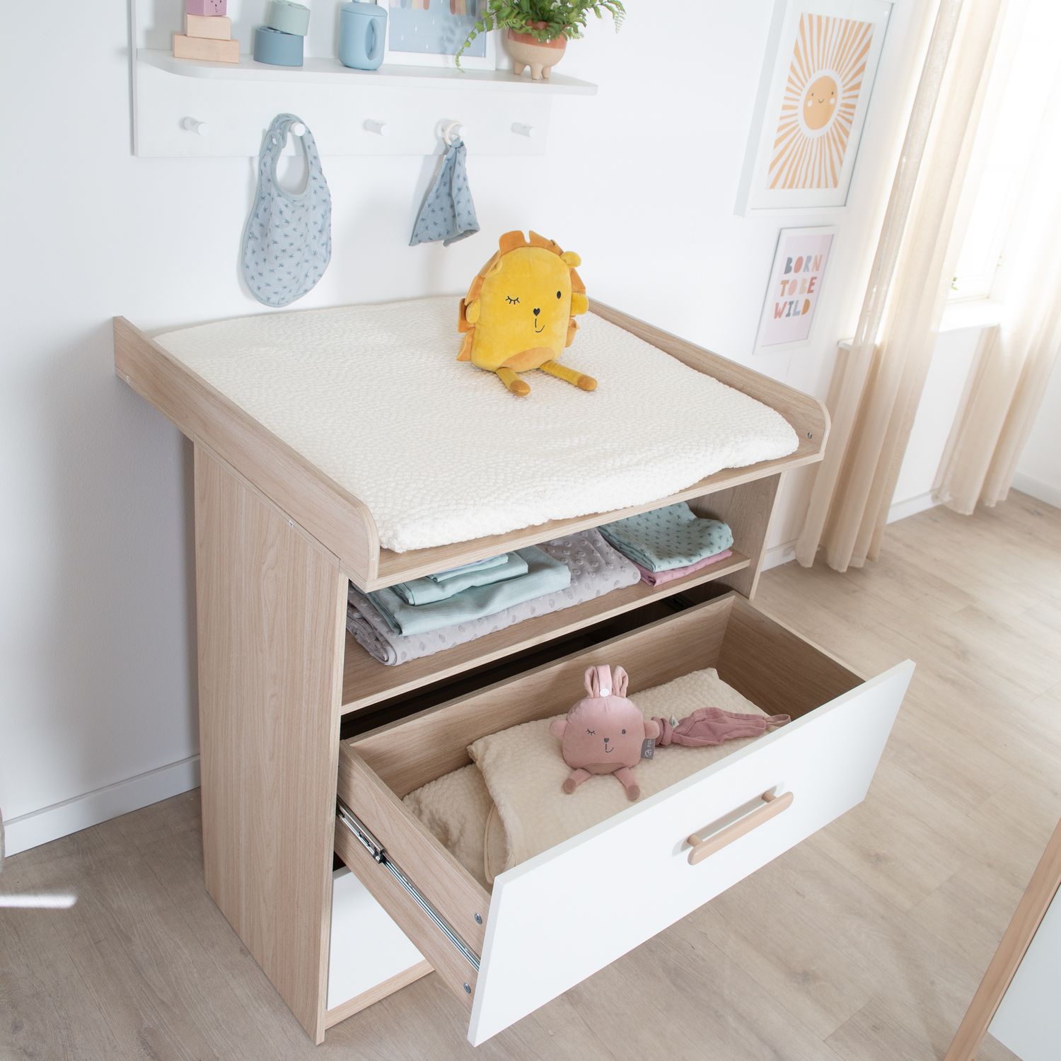 Cassettiera fasciatoio, 2 cassetti + 1 ripiano naturale bianco  - roba - ROBA GMBH