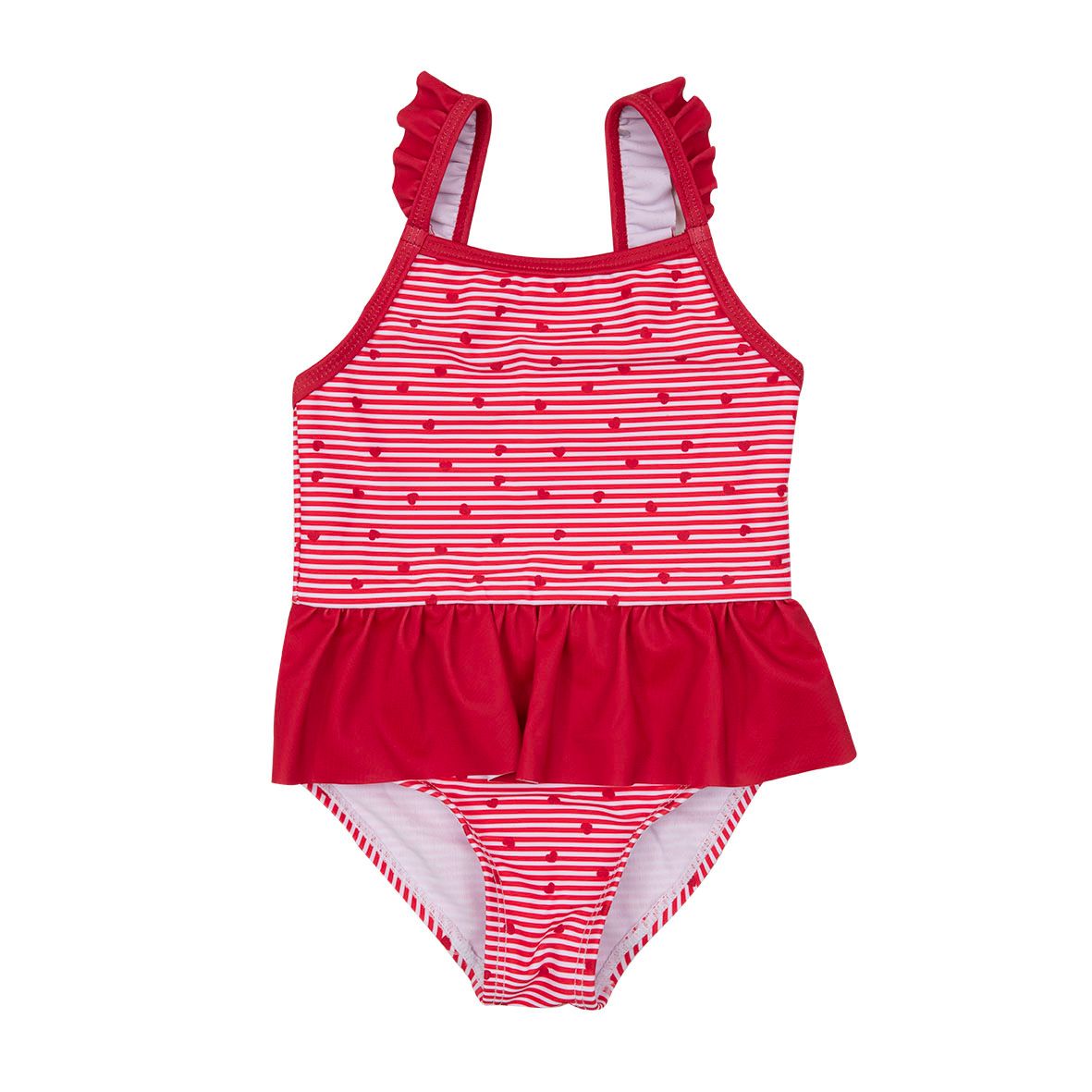 Costume intero bimba rosso a righe con frill - Mawi