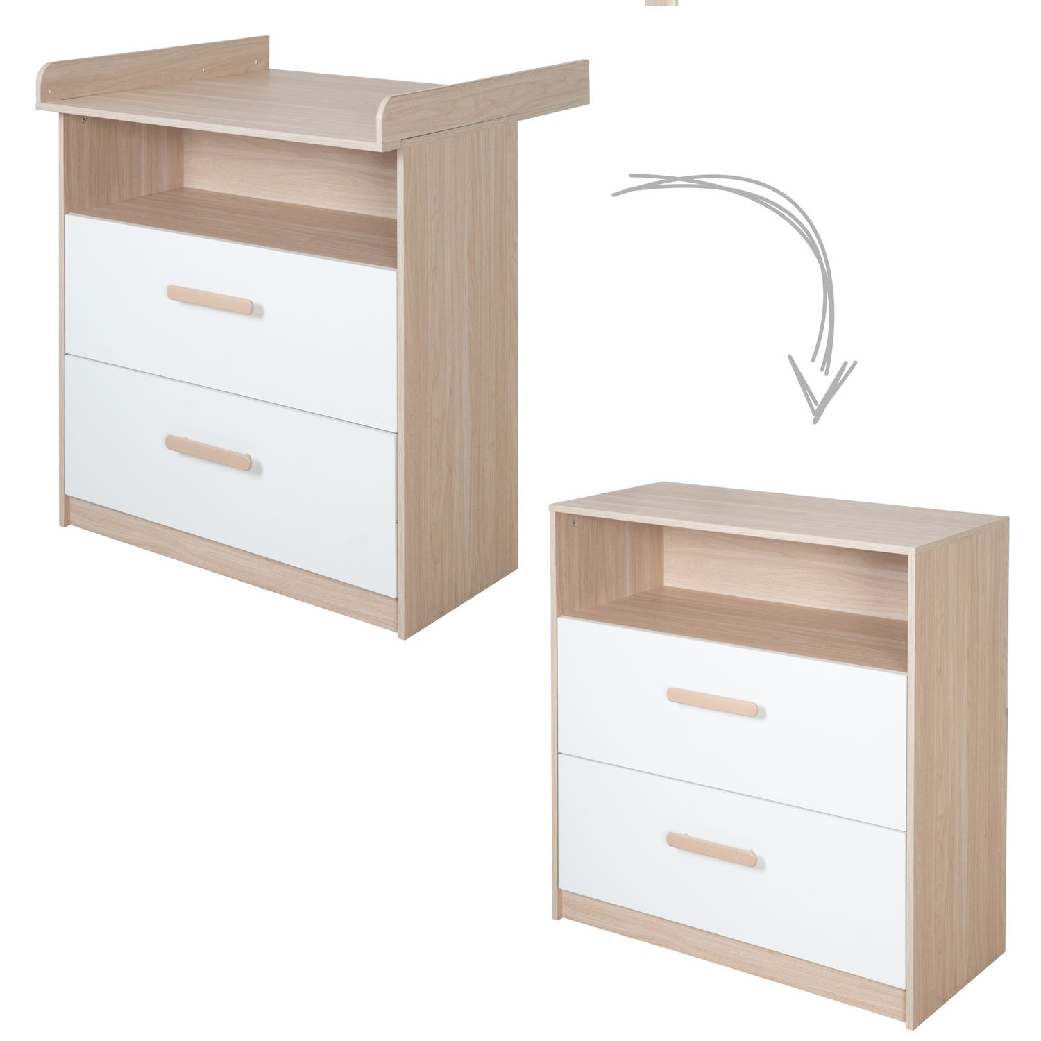 Cassettiera fasciatoio, 2 cassetti + 1 ripiano naturale bianco  - roba - ROBA GMBH