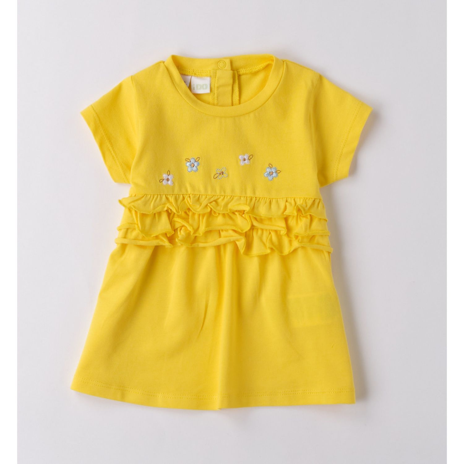 Abito mc giallo ricamo fiori - IDO