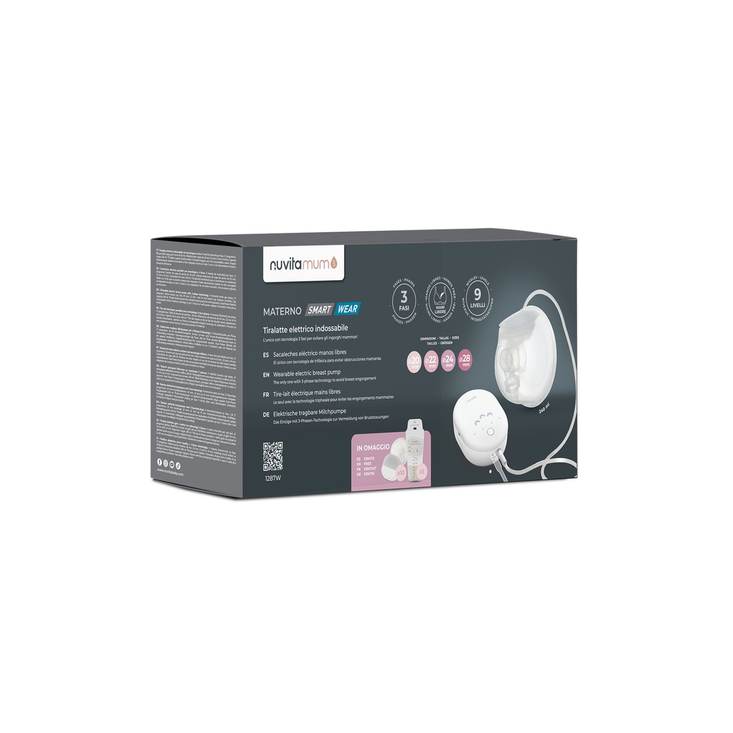 Tiralatte elettrico indossabile singolo a 3 fasi materno smart wear 1287w - nuvita - Nuvita