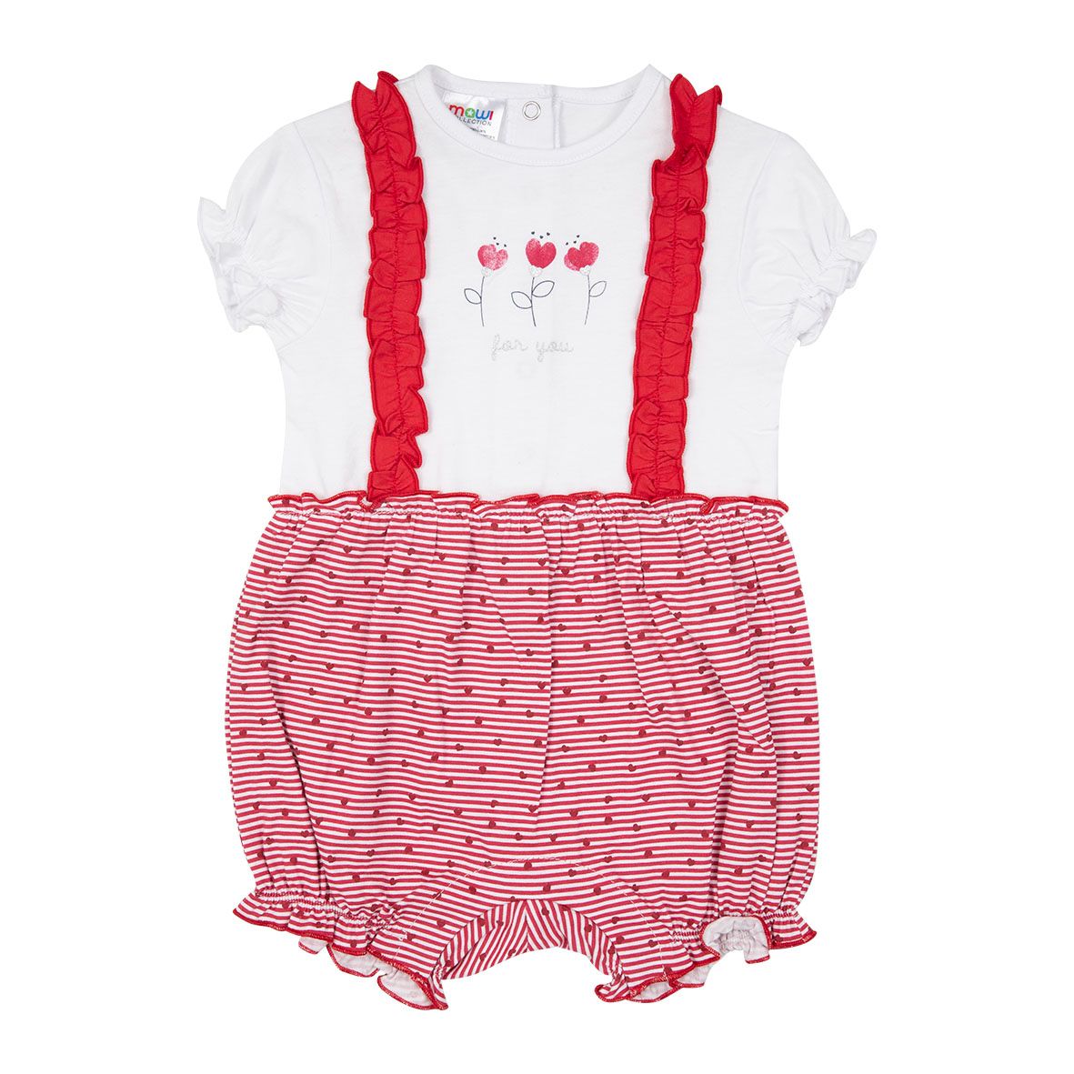Pagliaccetto jersey bimba bianco/rosso con rouches - Mawi