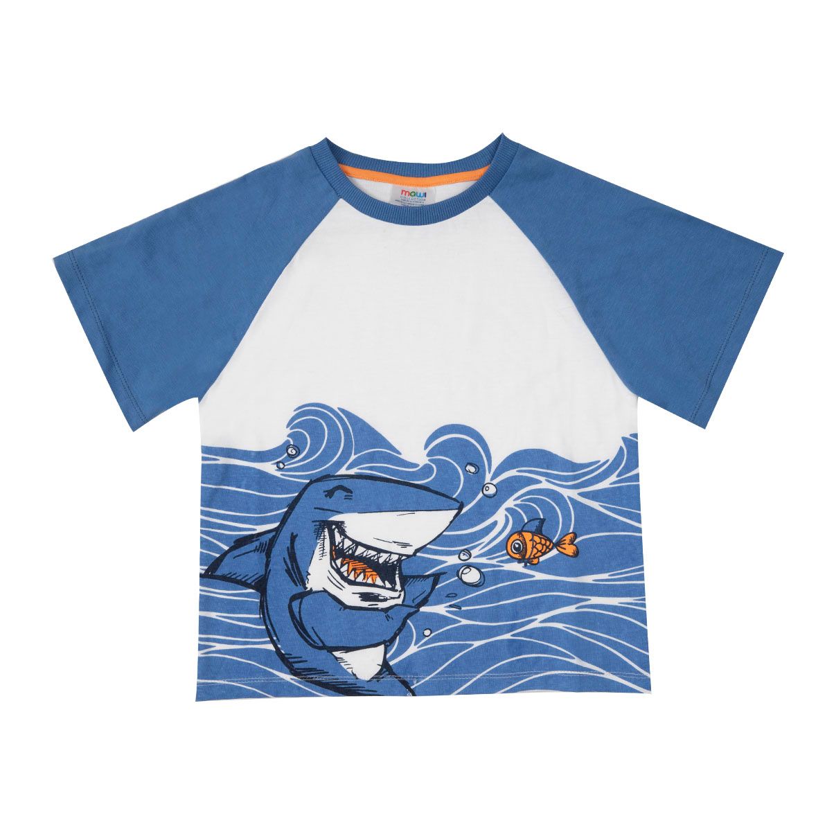 T-shirt bicolor bianco/blu bimbo stampata - Mawi