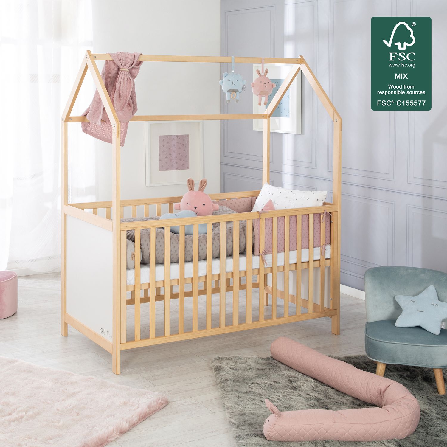 Lettino a casetta evolutivo 70x140 naturale bianco - roba - ROBA GMBH