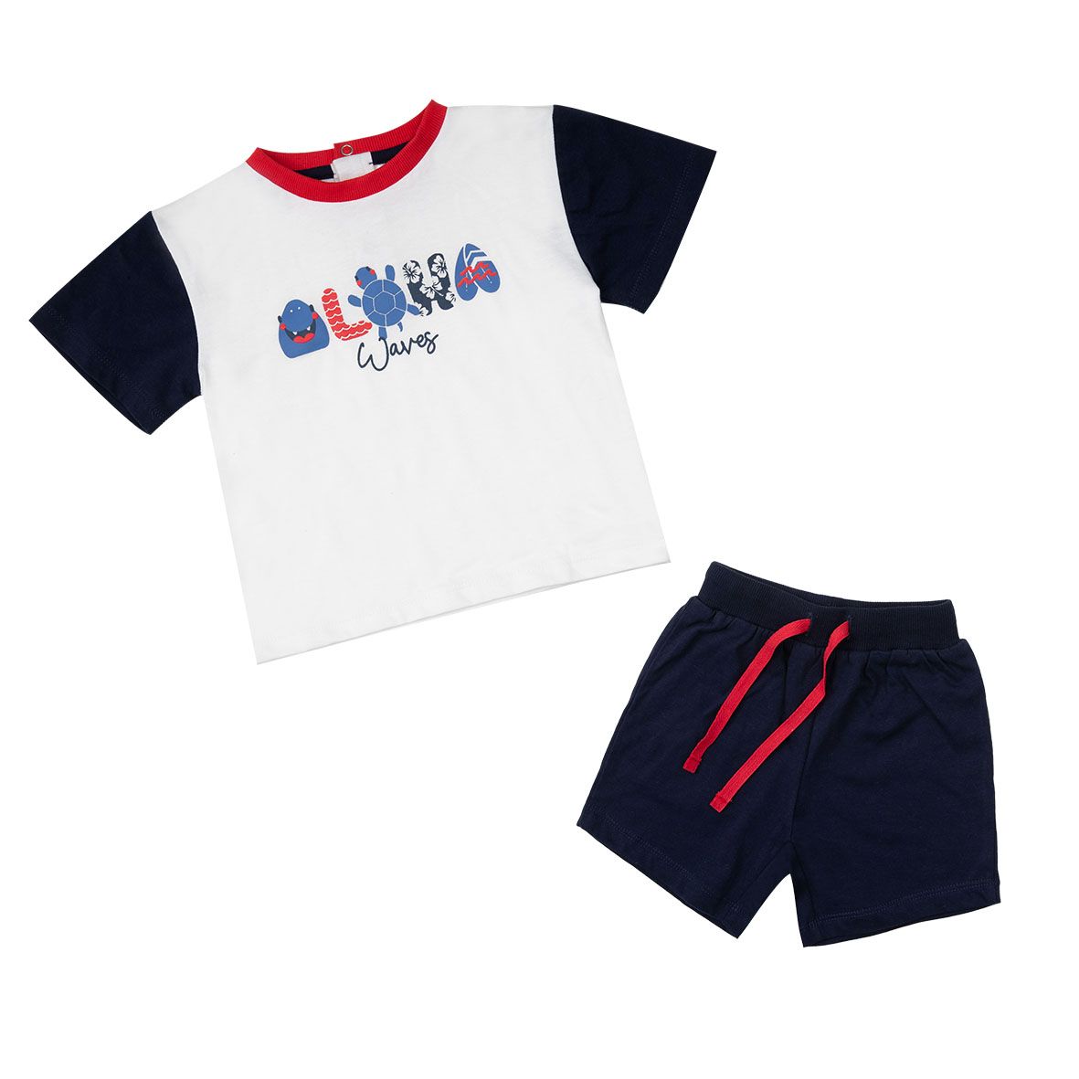 Set 2 pezzi maglietta mezza manica + pantaloncino bimbo bianco/blu - Mawi