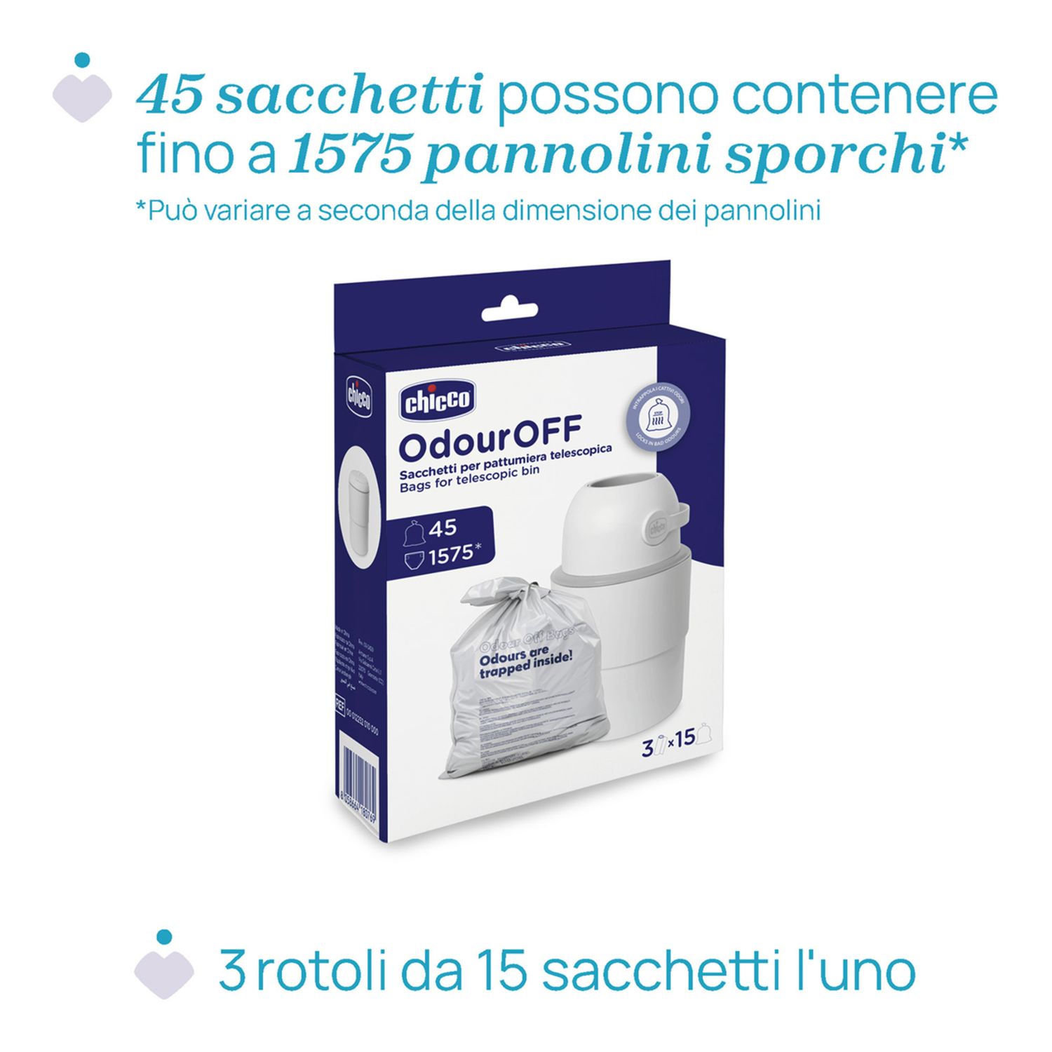 Sacchetti per pattumiera telescopica 15x3 - chicco - Chicco