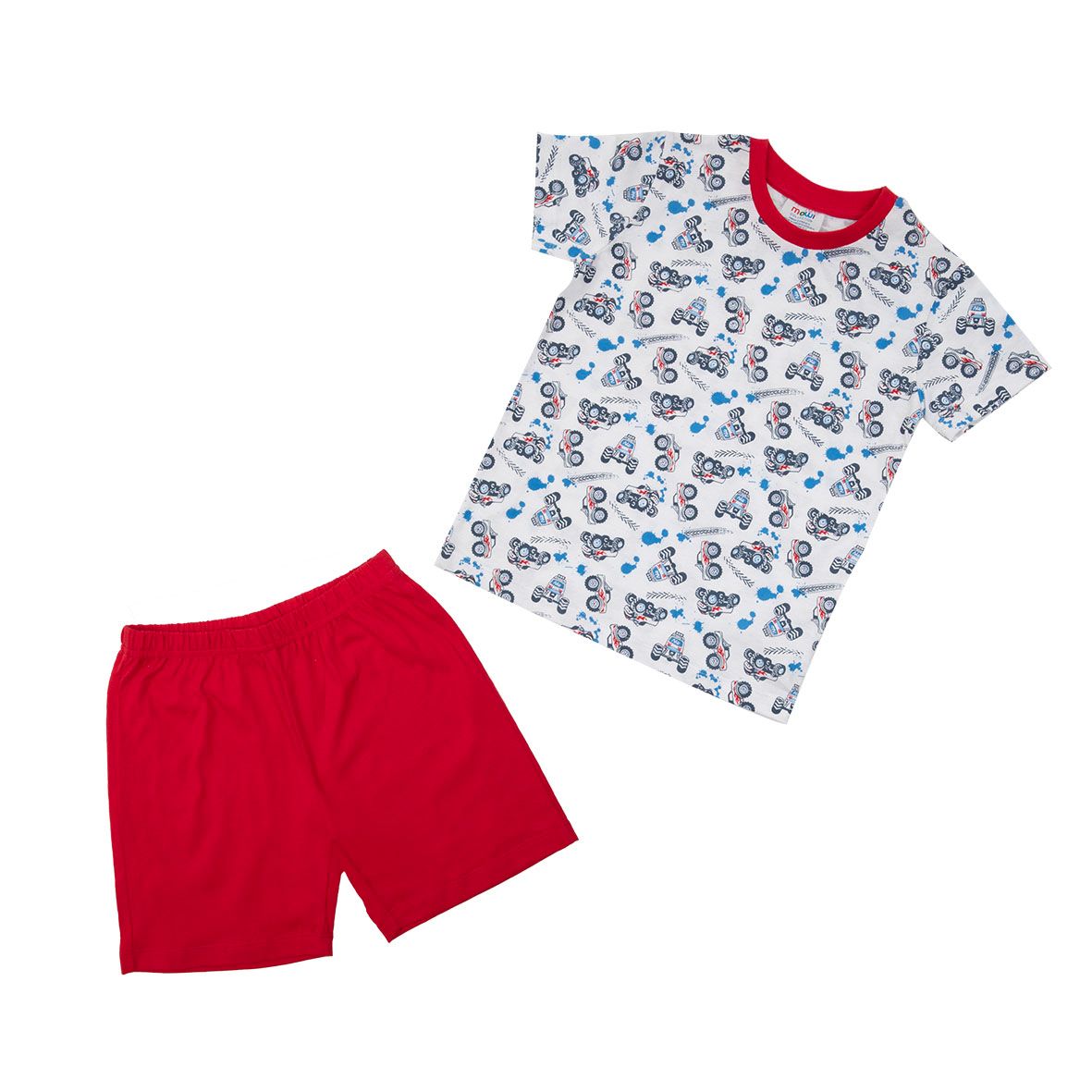 Pigiama estivo bimbo bianco/rosso con allover - Mawi