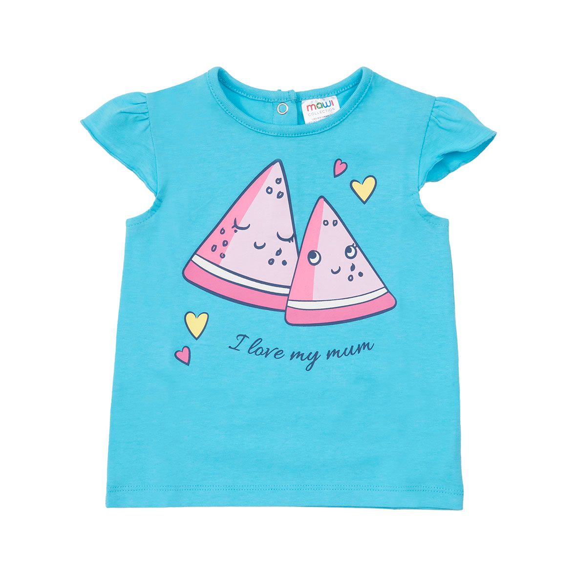 Canotta jersey bimba azzurra con frill stampata - Mawi