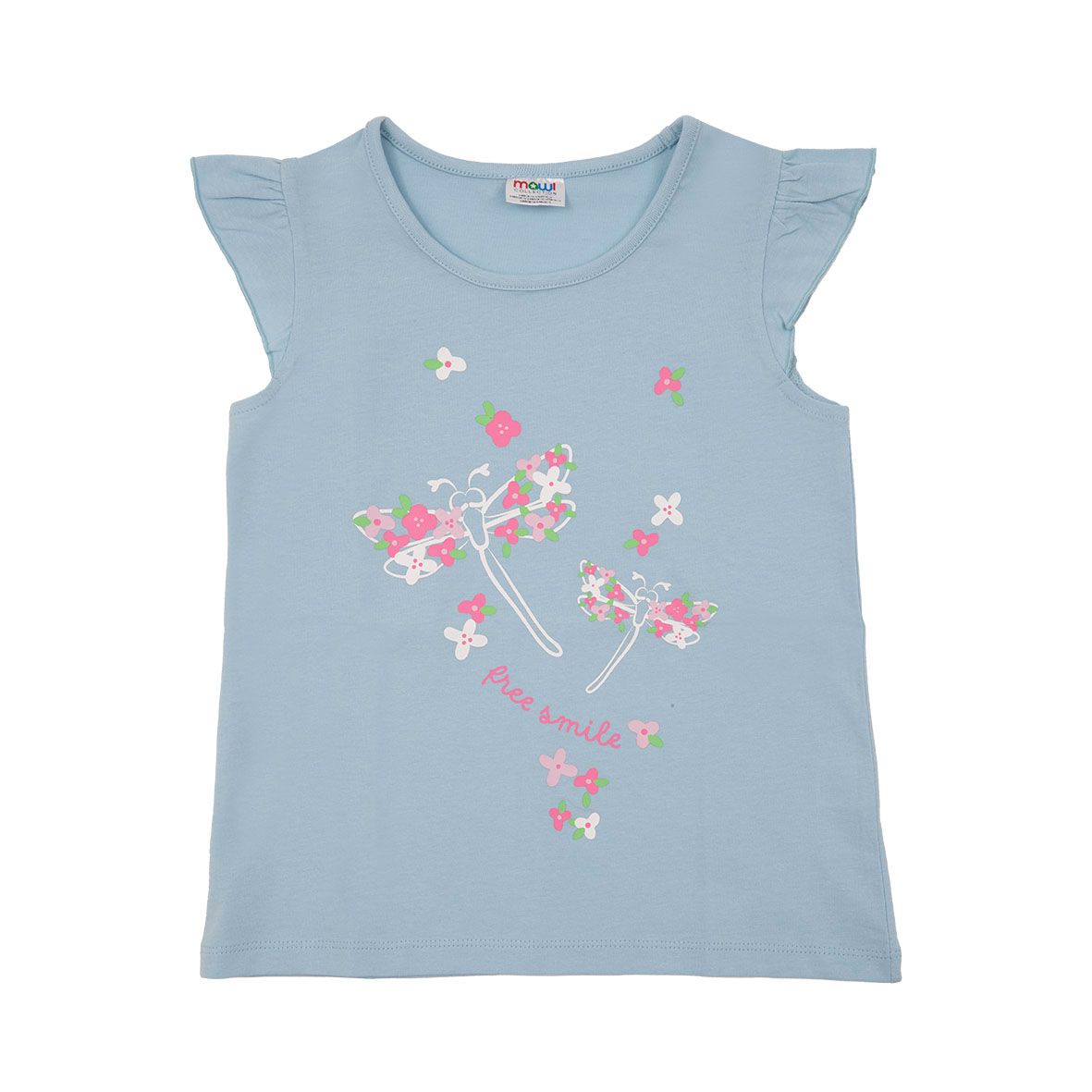 Canotta jersey bimba azzurra stampa "farfalle e fiori" - Mawi