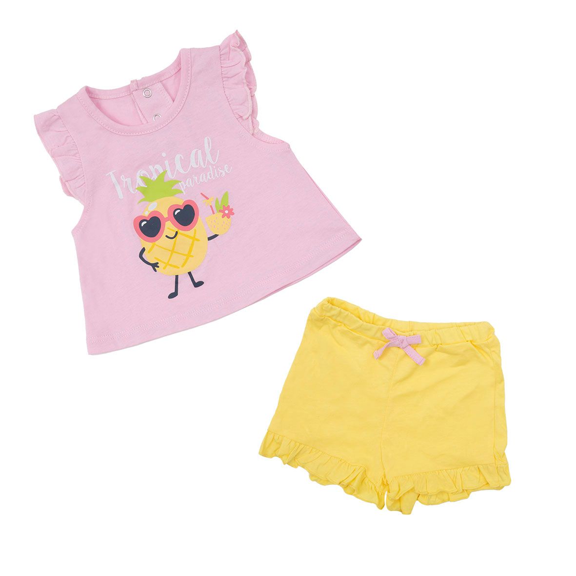Set 2 pezzi jersey canotta e shorts bimba rosa/giallo - Mawi