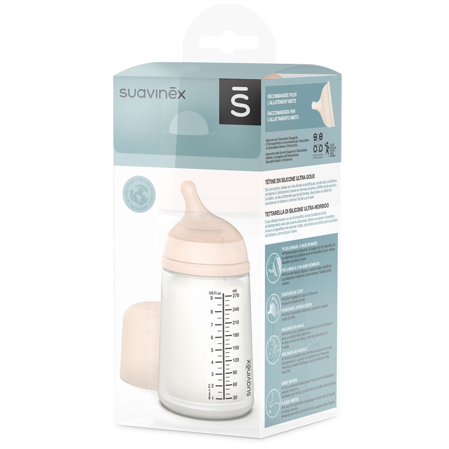 Biberon zero.zero anticolica a flusso medio 270 ml dai +3 mesi - suavinex - Suavinex