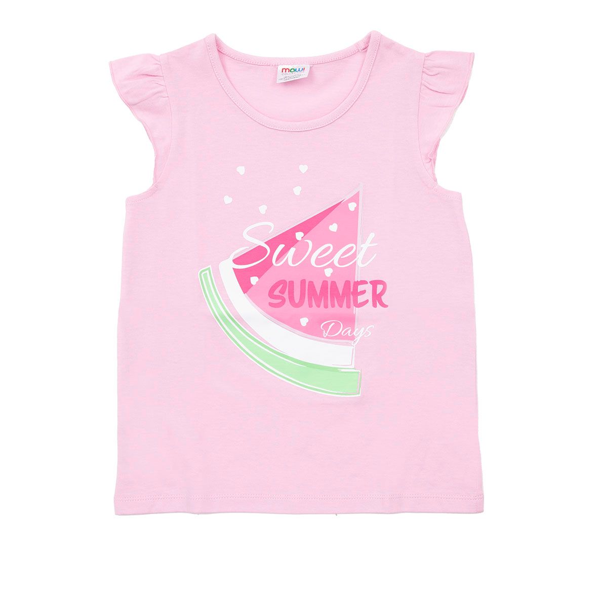 Canotta jersey bimba rosa chiaro con frill stampata - Mawi