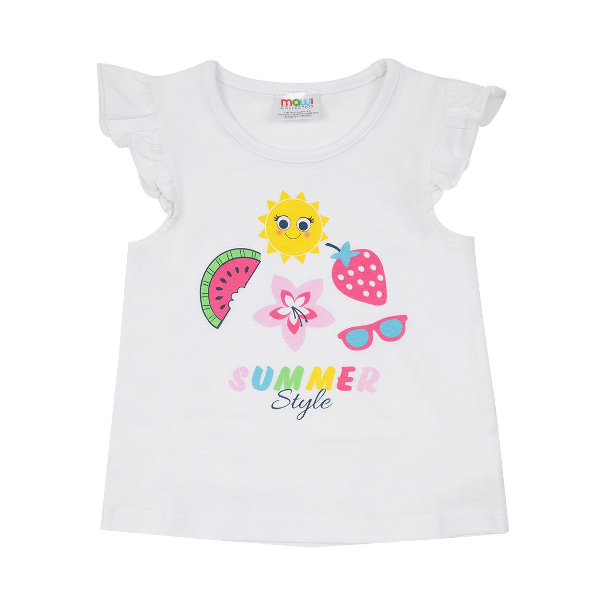 Canotta jersey bimba bianca con frill stampata - Mawi