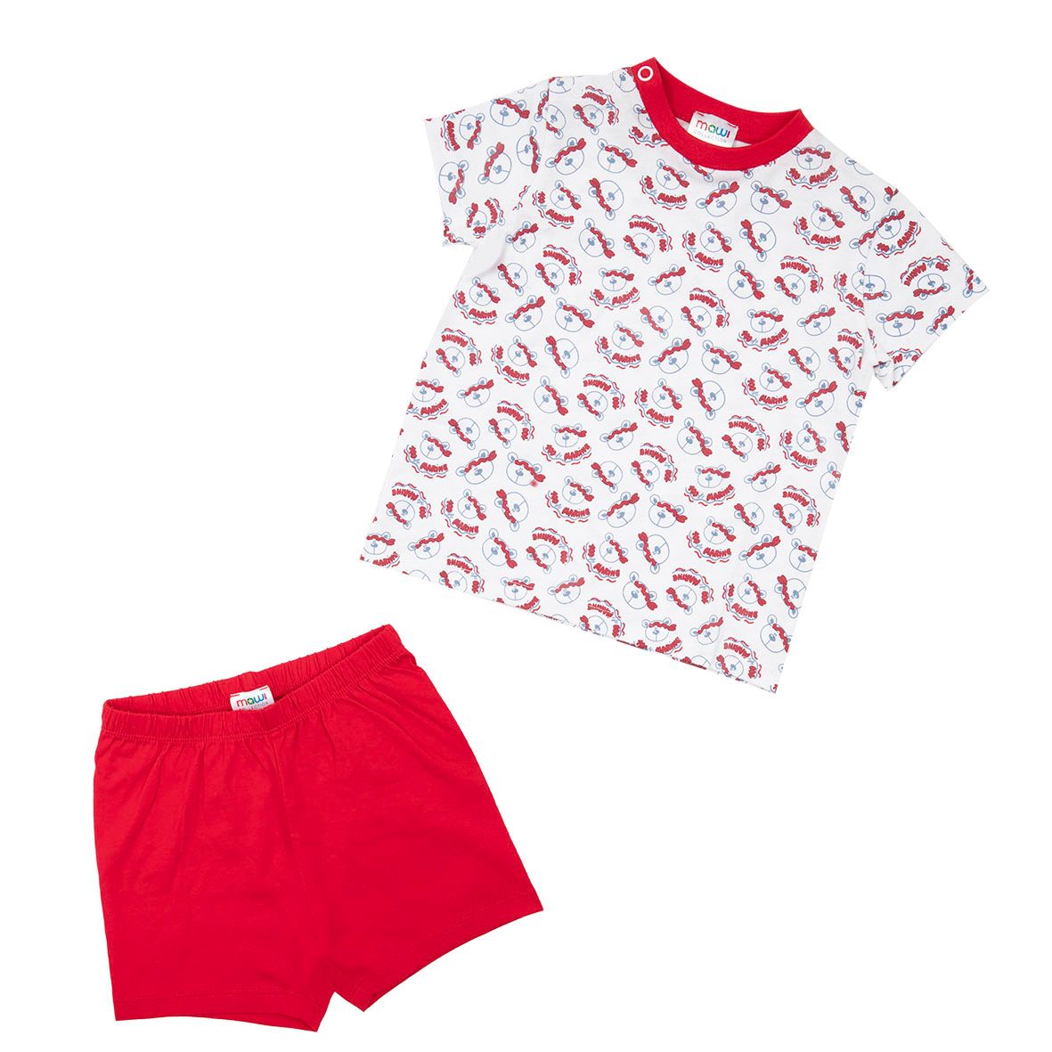 Pigiama estivo due pezzi bimbo bianco/rosso - Mawi