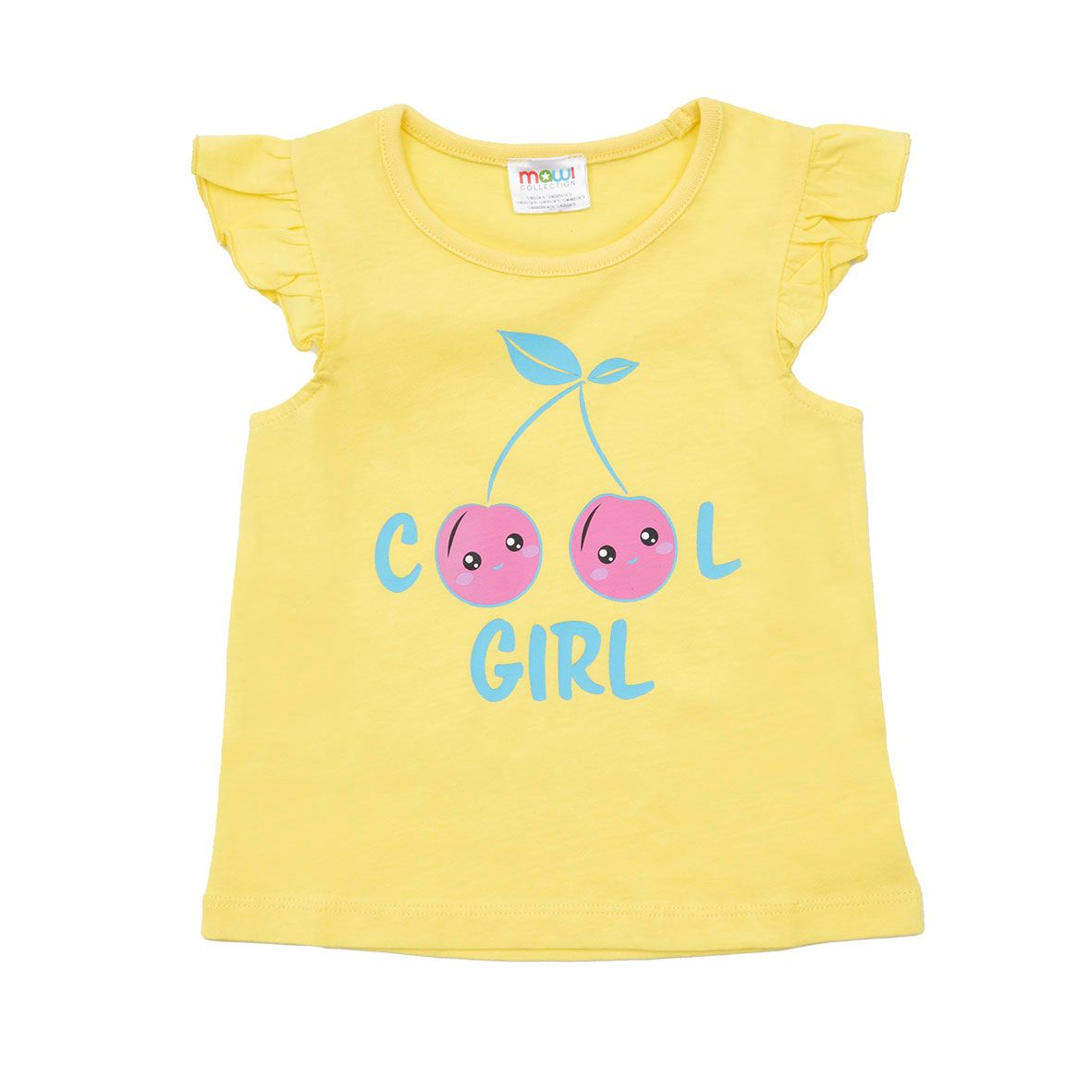 Canotta jersey bimba gialla con frill stampata - Mawi