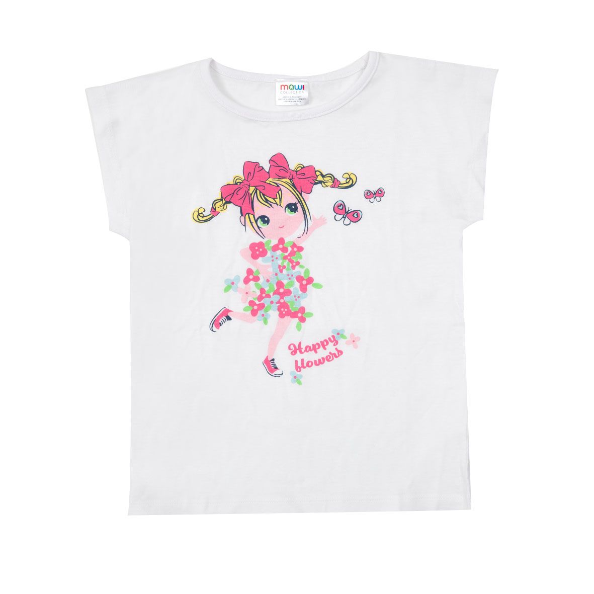 T-shirt jersey bimba bianca stampa "bimba tra i fiori" - Mawi