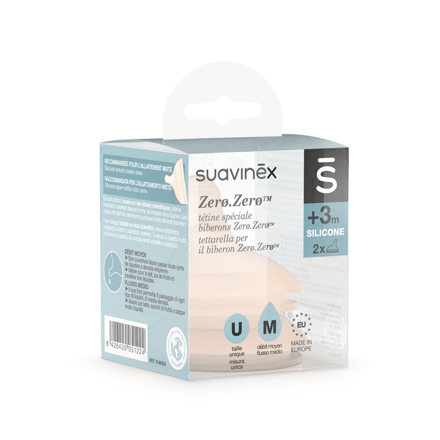 Tettarella zero.zero a flusso medio in silicone +3m 2 unità - suavinex - Suavinex