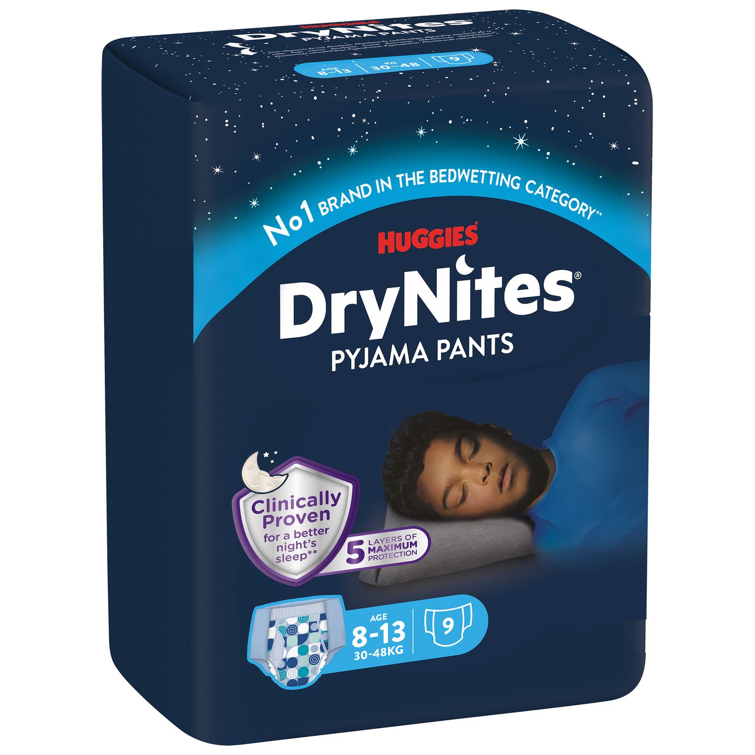 Drynites pacco singolo boy 8-13 anni (30-48 kg) tg.l - pz.9 - huggies - - Huggies