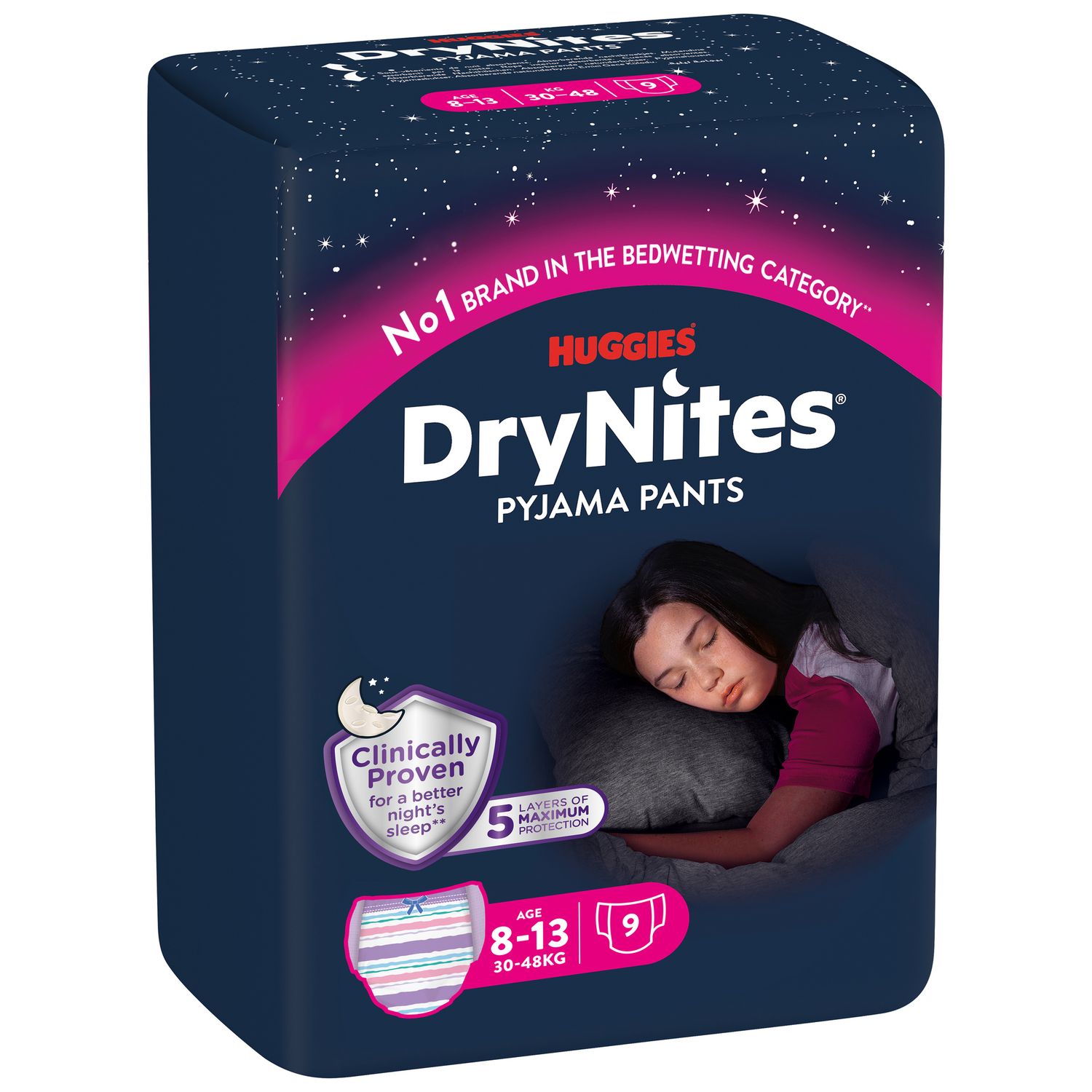Drynites pacco singolo girl 8-15 anni (30-48 kg) tg.l - pz.9 - huggies - Huggies