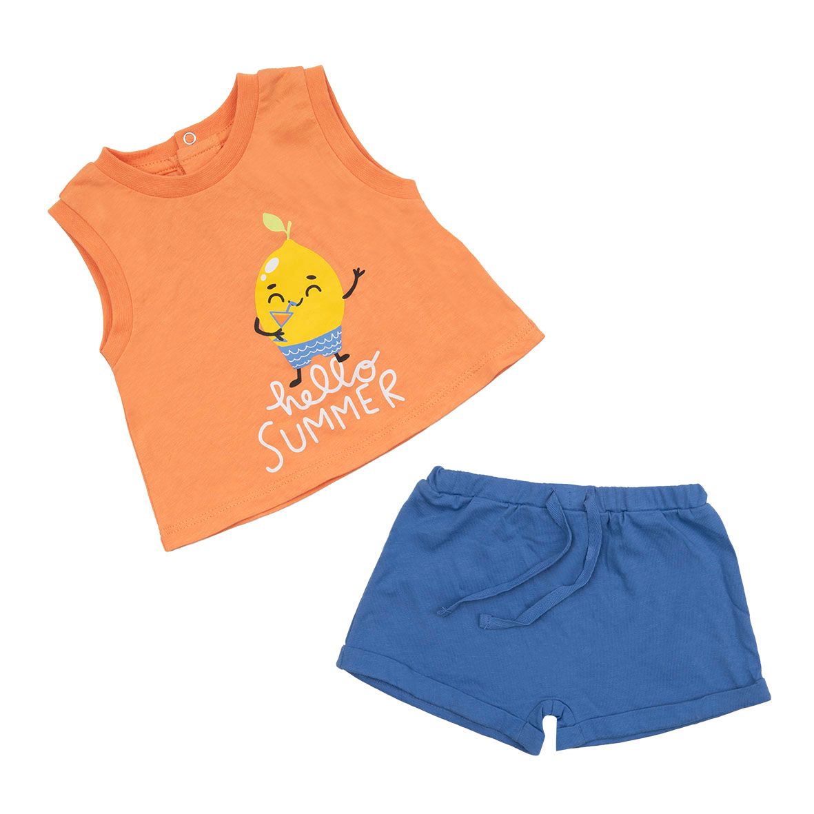 Set 2 pezzi jersey canotta e shorts bimbo arancio/blu - Mawi