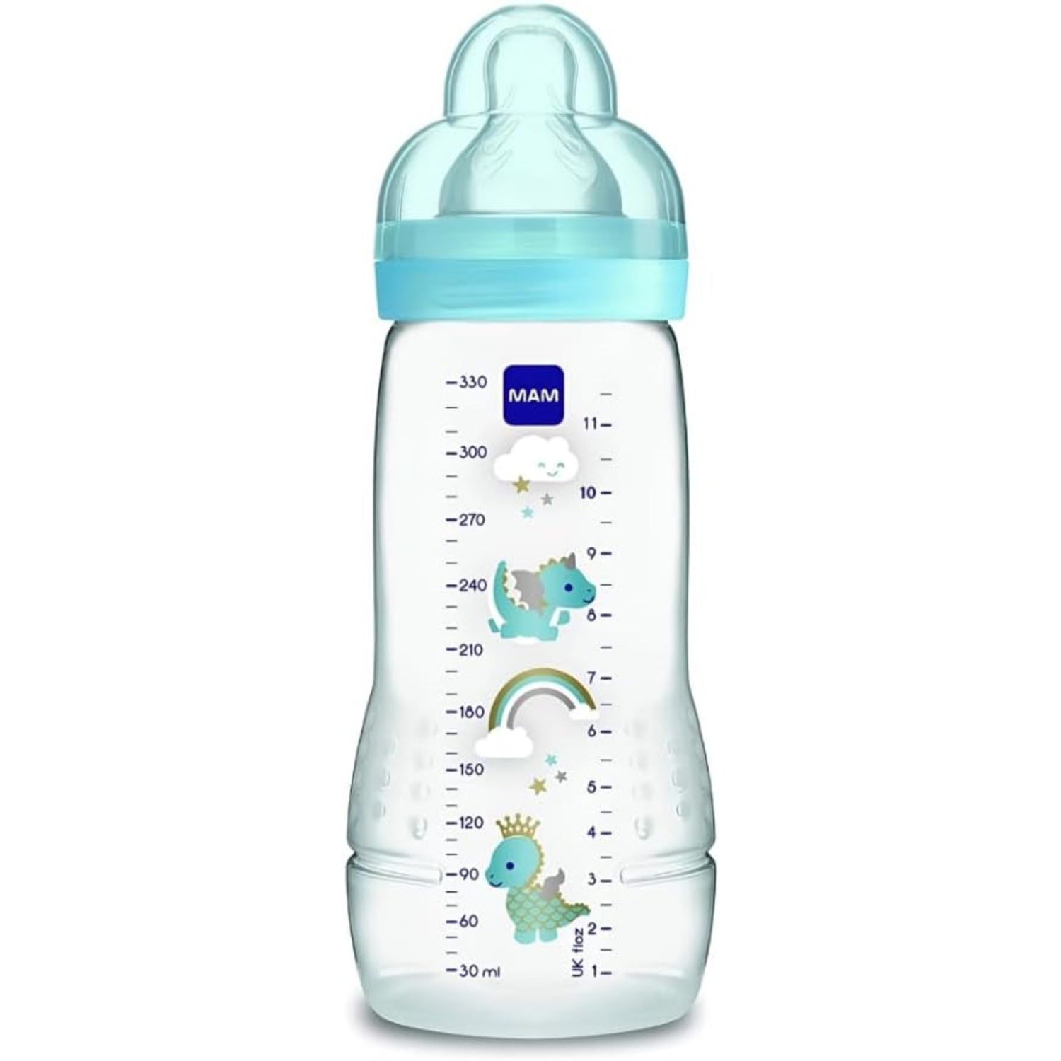 Biberon easy active baby bottle 330 ml 4+ mesi, tettarella misura 3 piatta e simmetrica, azzurro - mam - Mam
