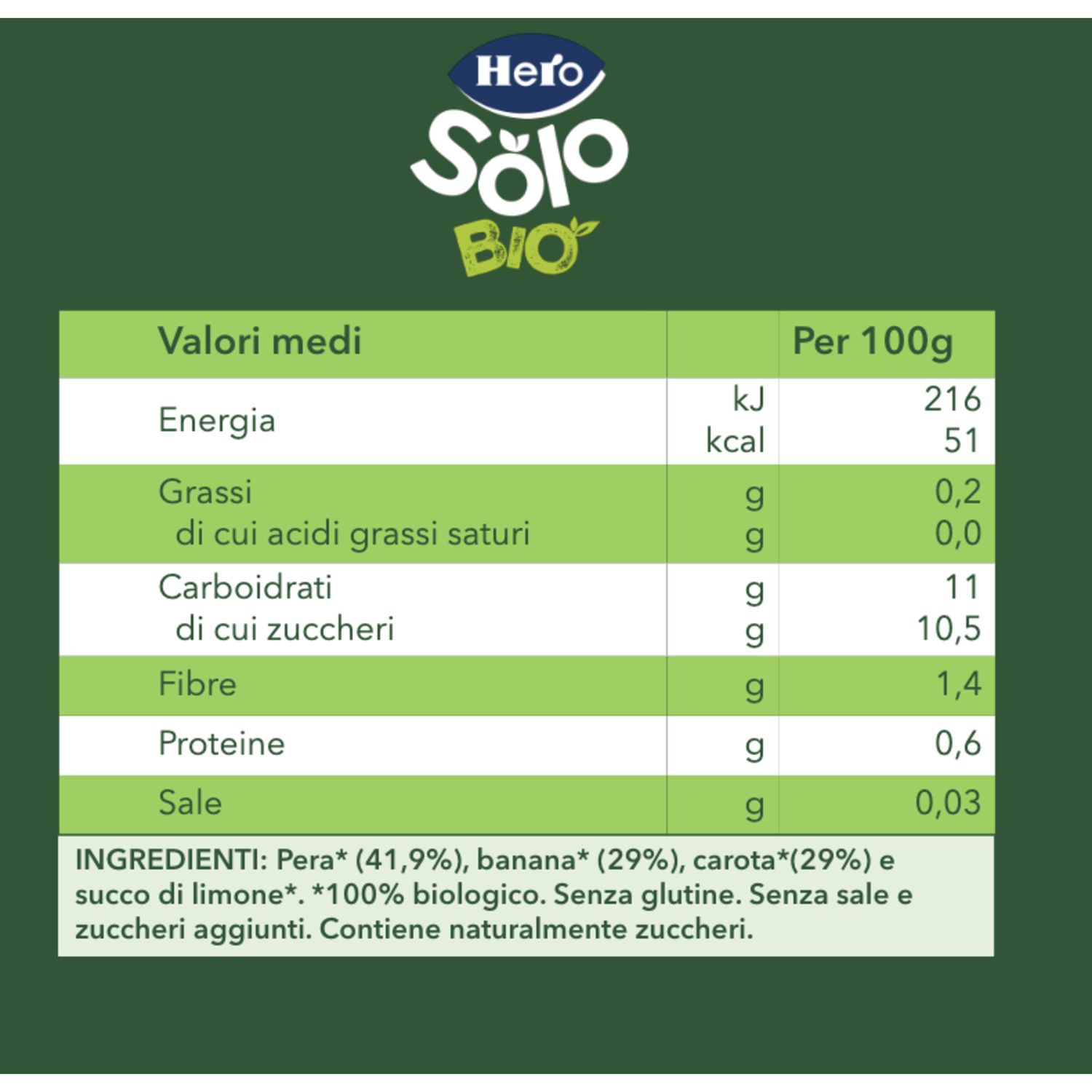 Omogeneizzato solo  pera banana carota 4x120g - hero - Hero