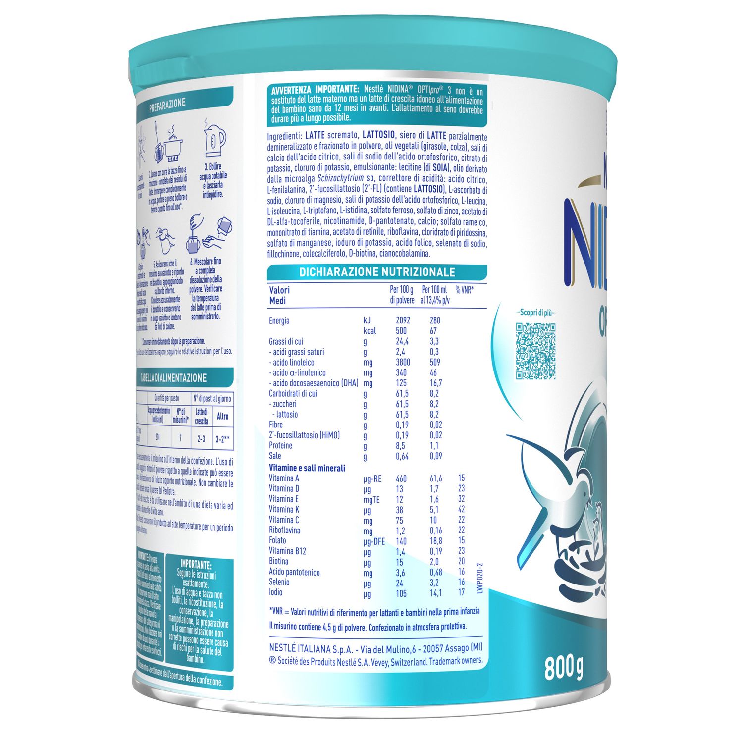 Latte di crescita in polvere nidina optipro 3 dai 12 mesi. latta 800 gr - nestlé - NESTLE'