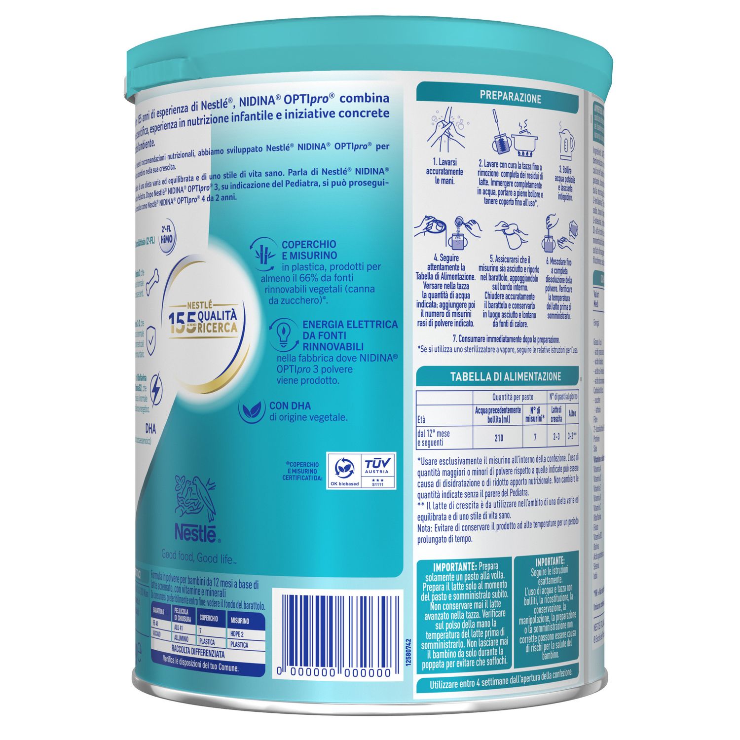 Latte di crescita in polvere nidina optipro 3 dai 12 mesi. latta 800 gr - nestlé - NESTLE'