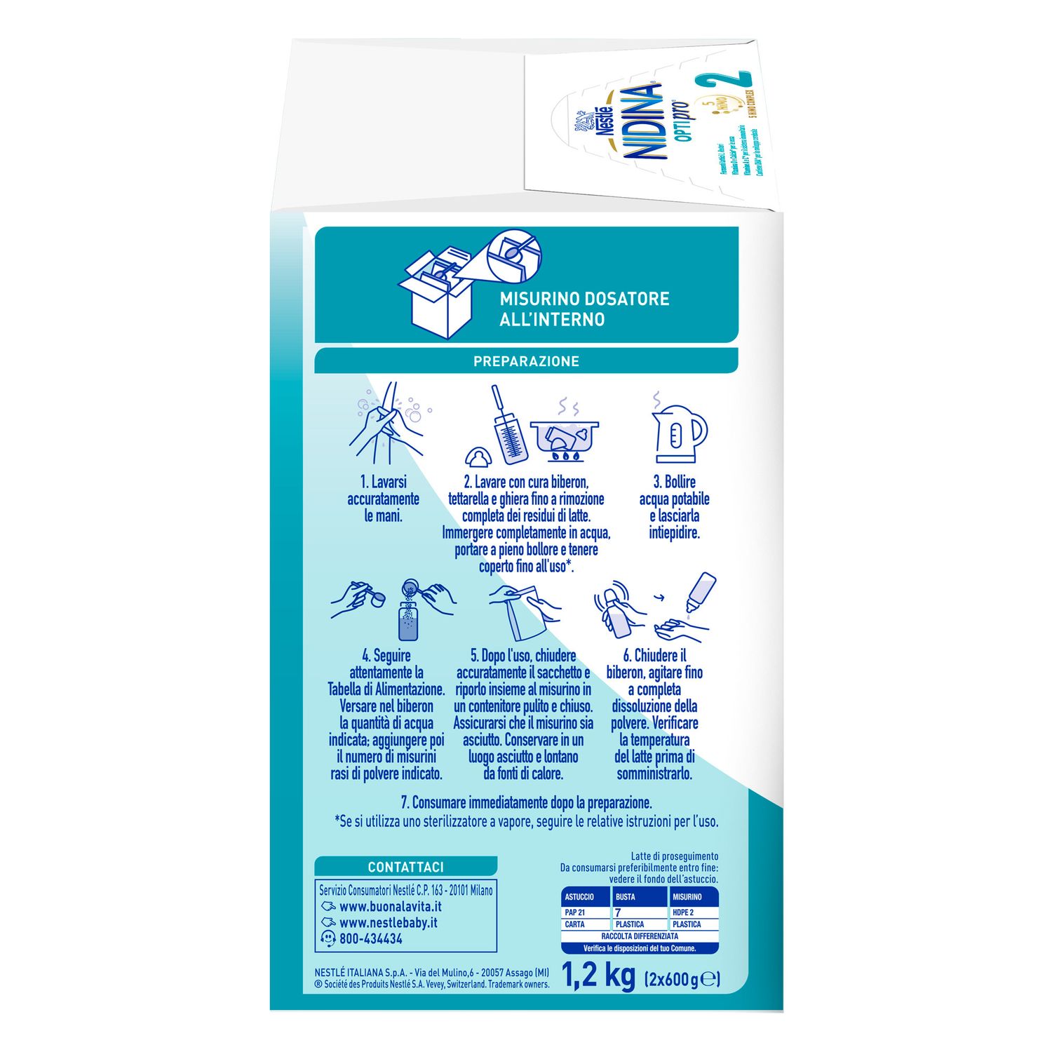 Nidina optipro 2 da 6 mesi, latte di proseguimento in polvere, 1,2 kg (2x600g) - nestlé - NESTLE'