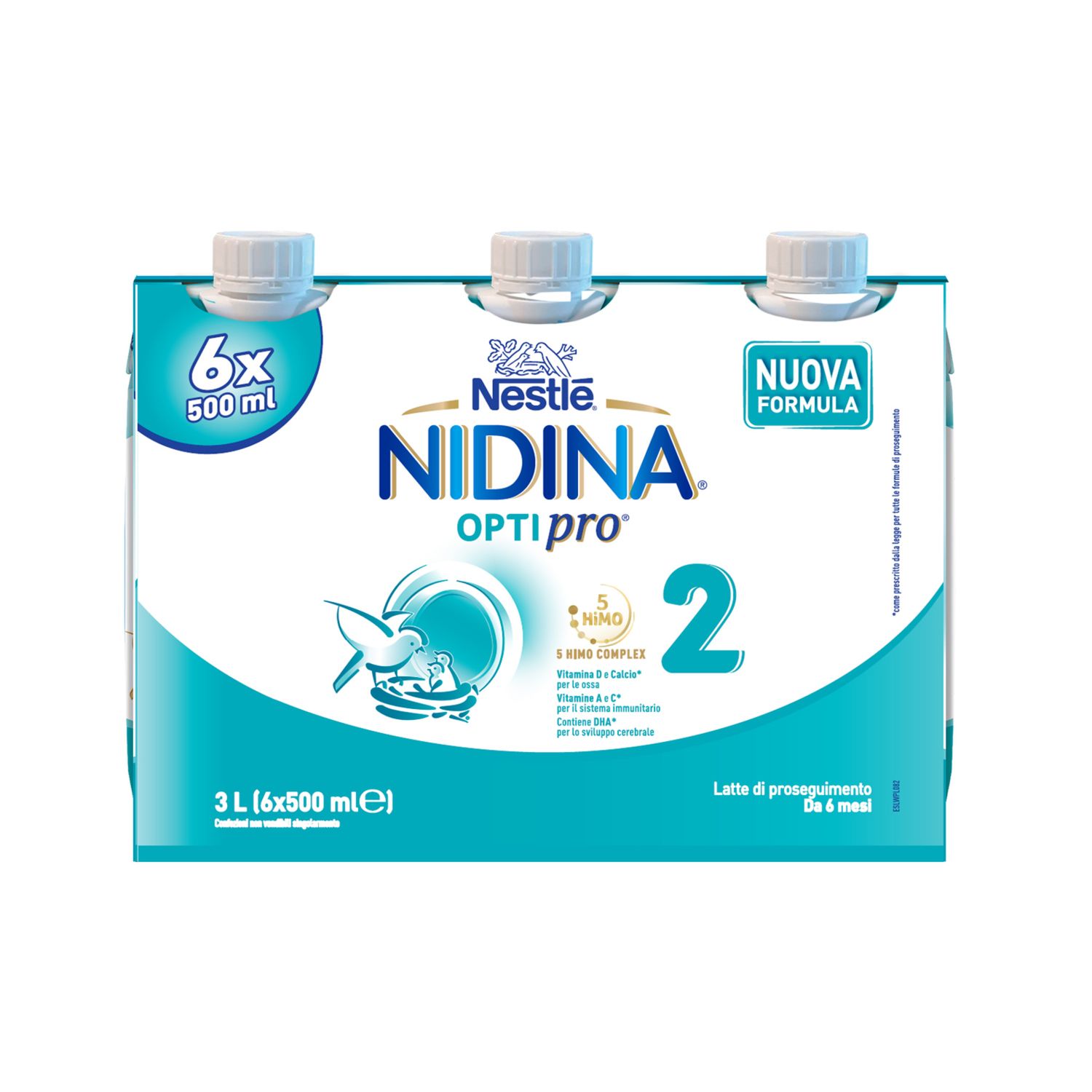 Nidina optipro 2 latte di proseguimento liquido da 6 mesi, 6 brick da 500ml (3l) - nestlé - Nestle'