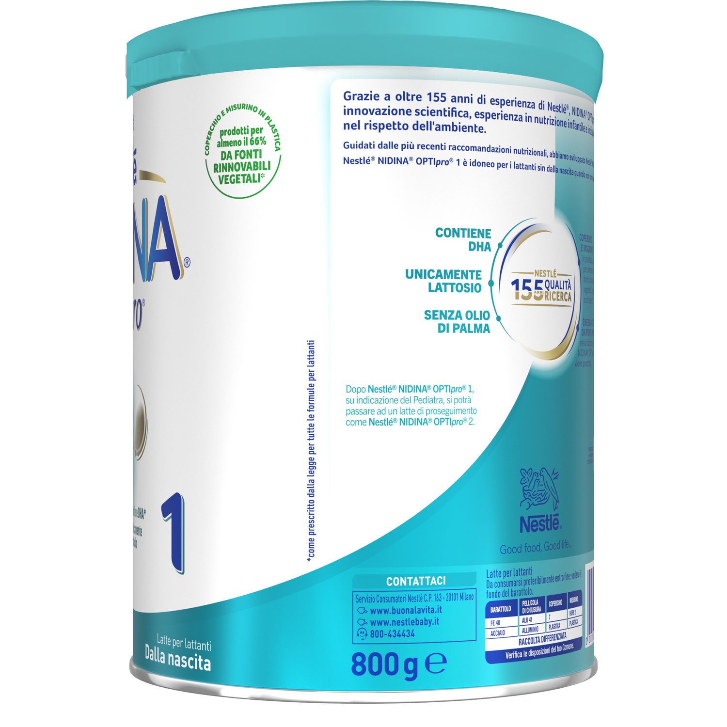 Nidina optipro 1 dalla nascita latte per lattanti in polvere 800g - nestlé - NESTLE'