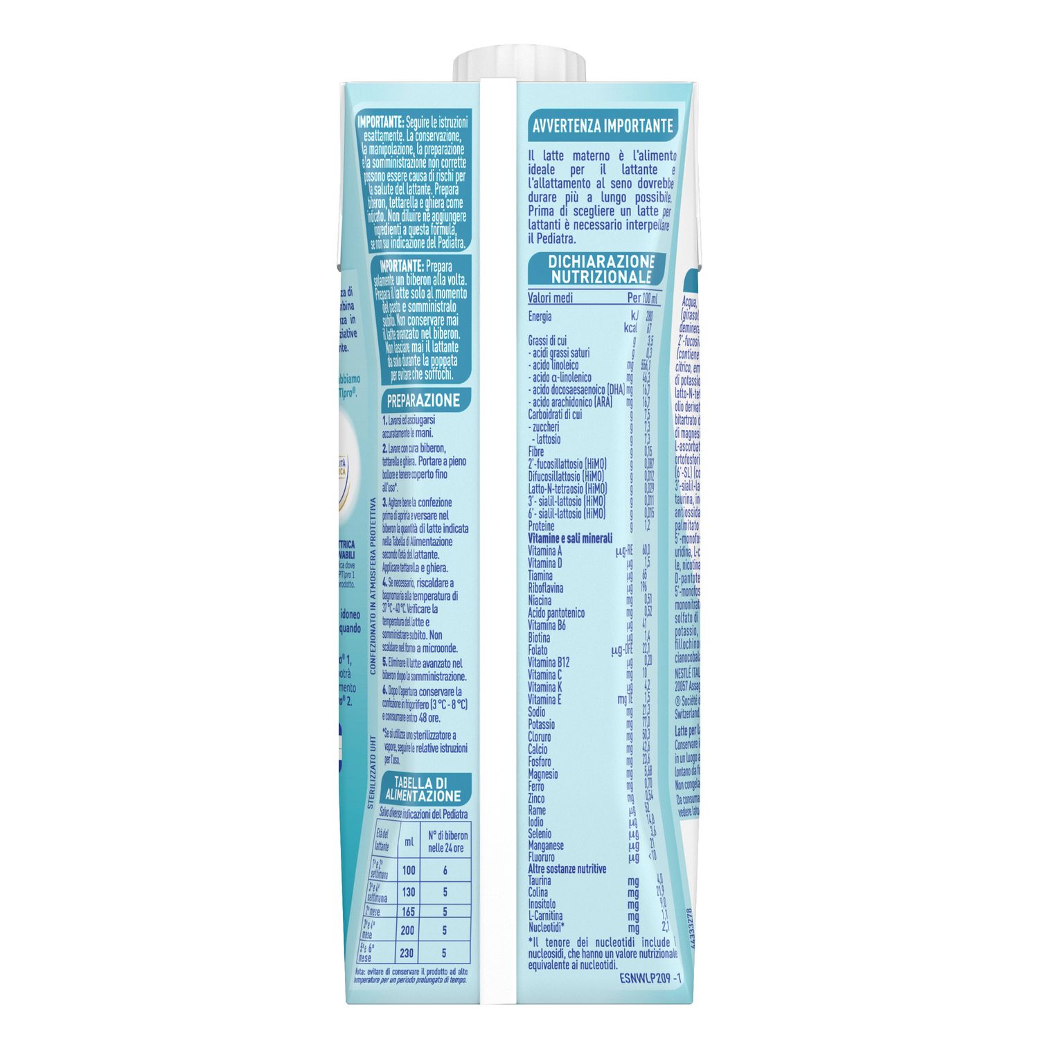 Nidina optipro 1 dalla nascita latte per lattanti in formato liquido brick da 500ml - nestlé - NESTLE'