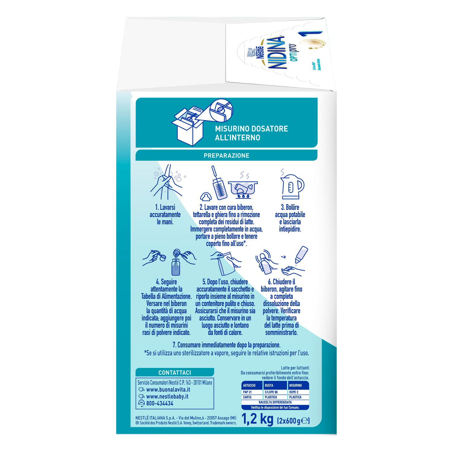 Nidina optipro 1 dalla nascita latte in polvere - 1.2 kg (2x600g) -nestlé - NESTLE'