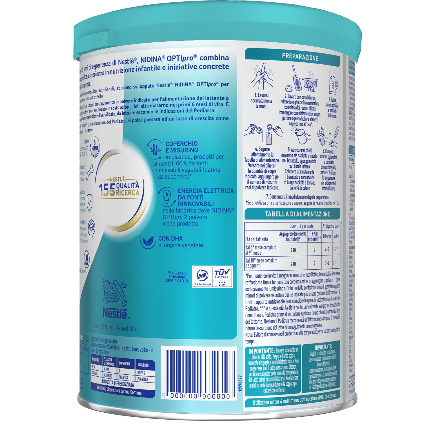 Nidina optipro 2 da 6 mesi, latte di proseguimento in polvere, latta da 800g - nestlé - NESTLE'