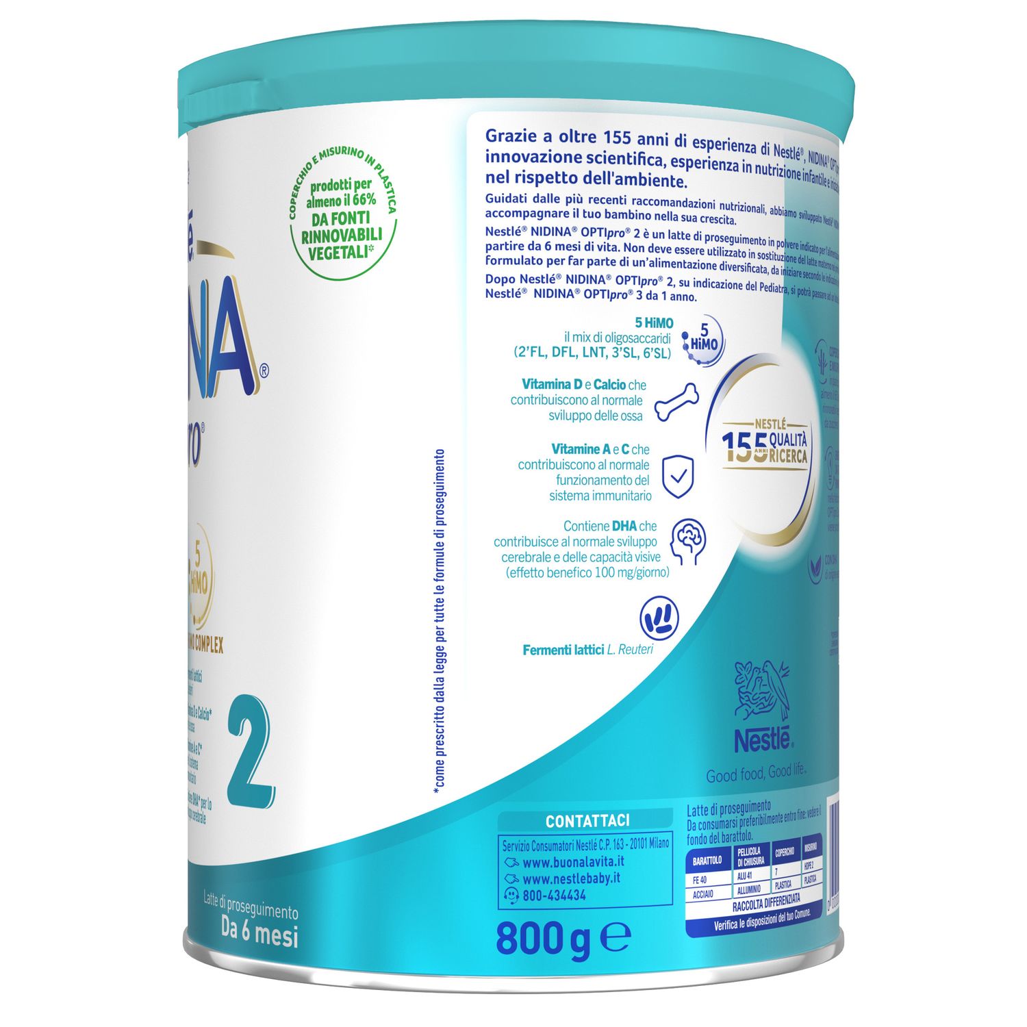 Nidina optipro 2 da 6 mesi, latte di proseguimento in polvere, latta da 800g - nestlé - NESTLE'