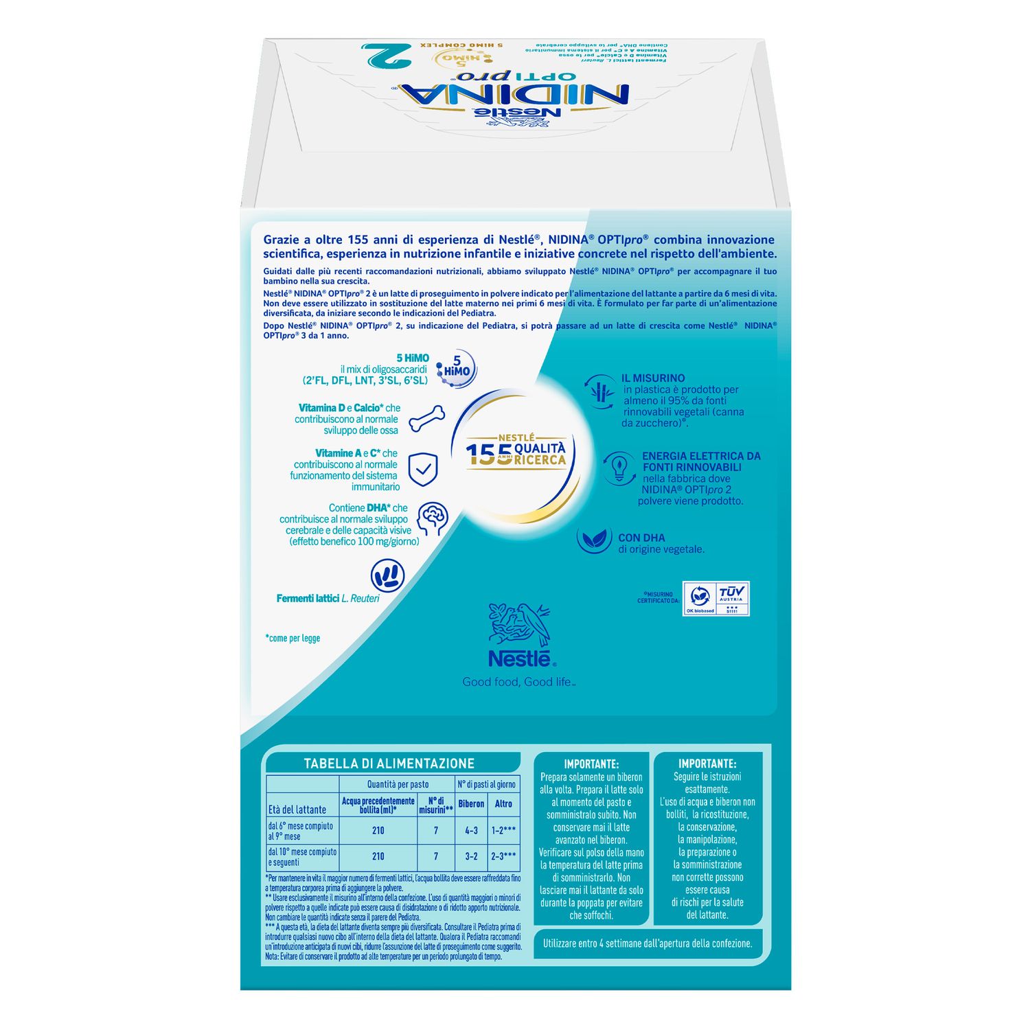 Nidina optipro 2 da 6 mesi, latte di proseguimento in polvere, 1,2 kg (2x600g) - nestlé - NESTLE'