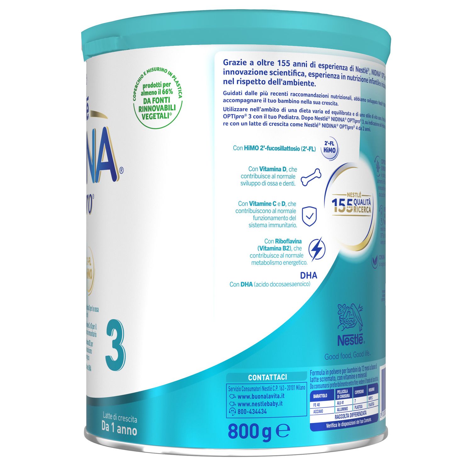 Latte di crescita in polvere nidina optipro 3 dai 12 mesi. latta 800 gr - nestlé - NESTLE'