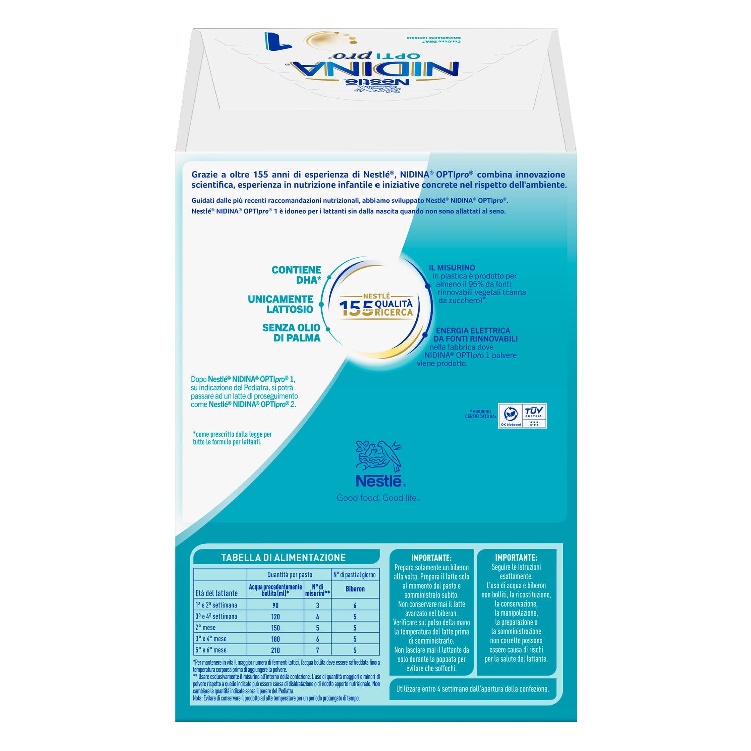 Nidina optipro 1 dalla nascita latte in polvere - 1.2 kg (2x600g) -nestlé - NESTLE'