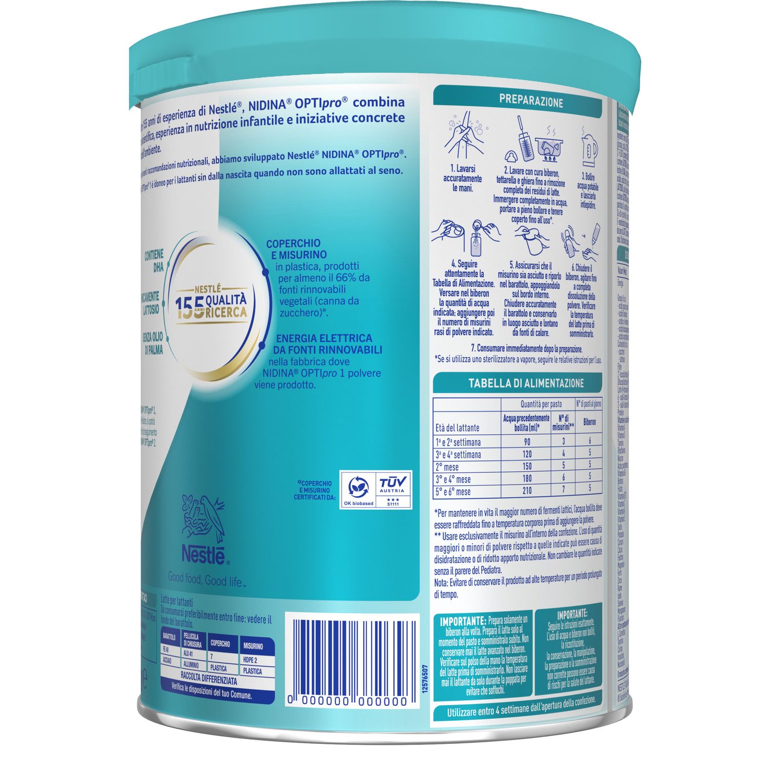 Nidina optipro 1 dalla nascita latte per lattanti in polvere 800g - nestlé - NESTLE'