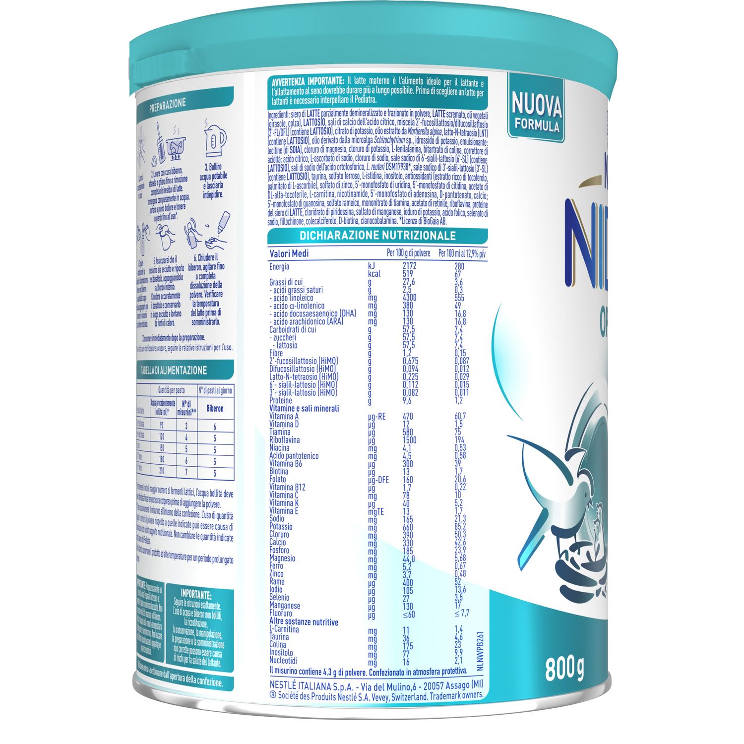 Nidina optipro 1 dalla nascita latte per lattanti in polvere 800g - nestlé - NESTLE'