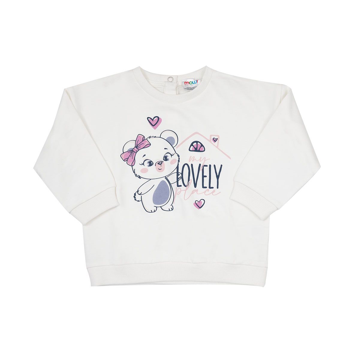 Maglia french terry manica lunga bimba bianca stampa "orsetto" - Mawi